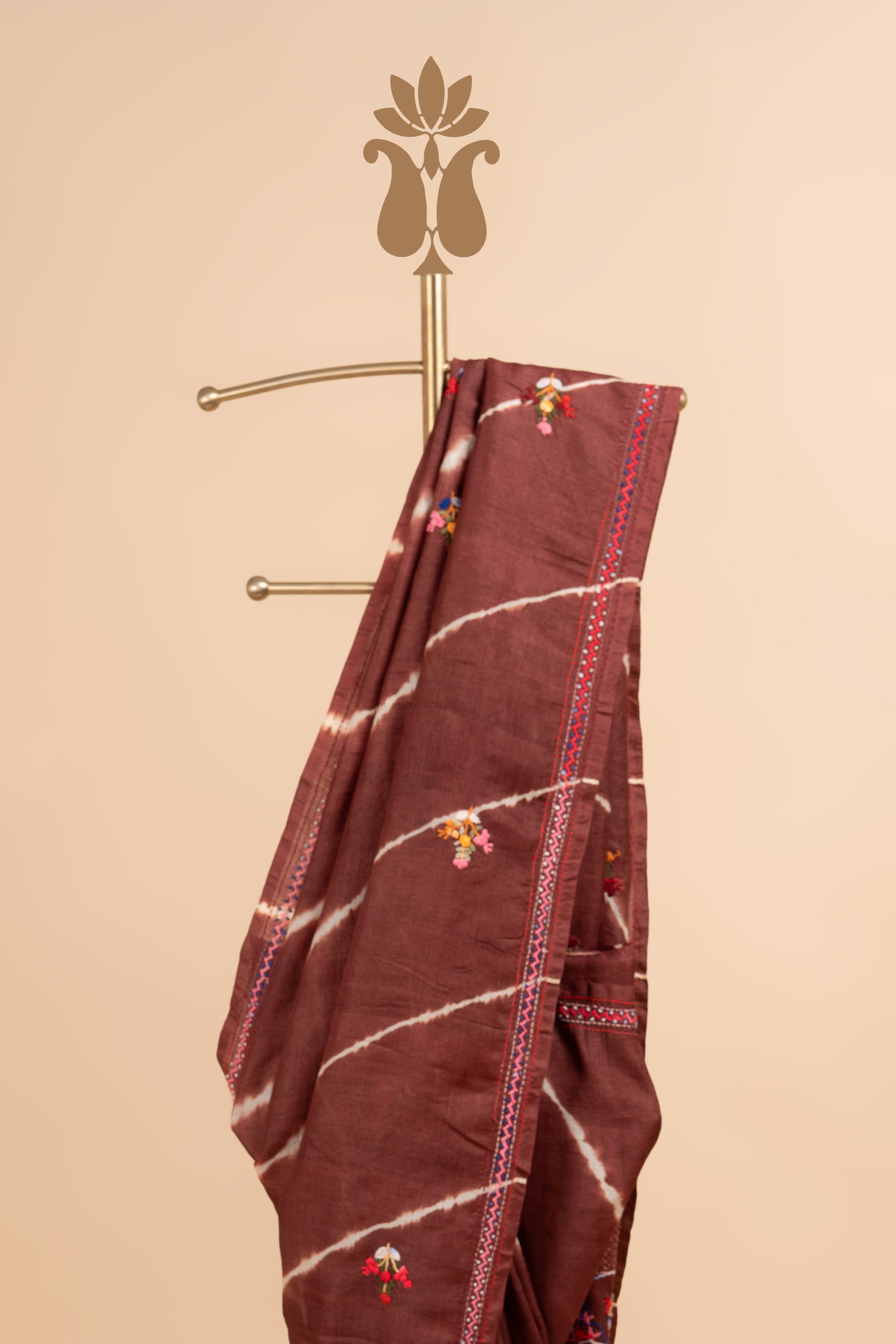Artistic Luxe Brown Leheria Saree