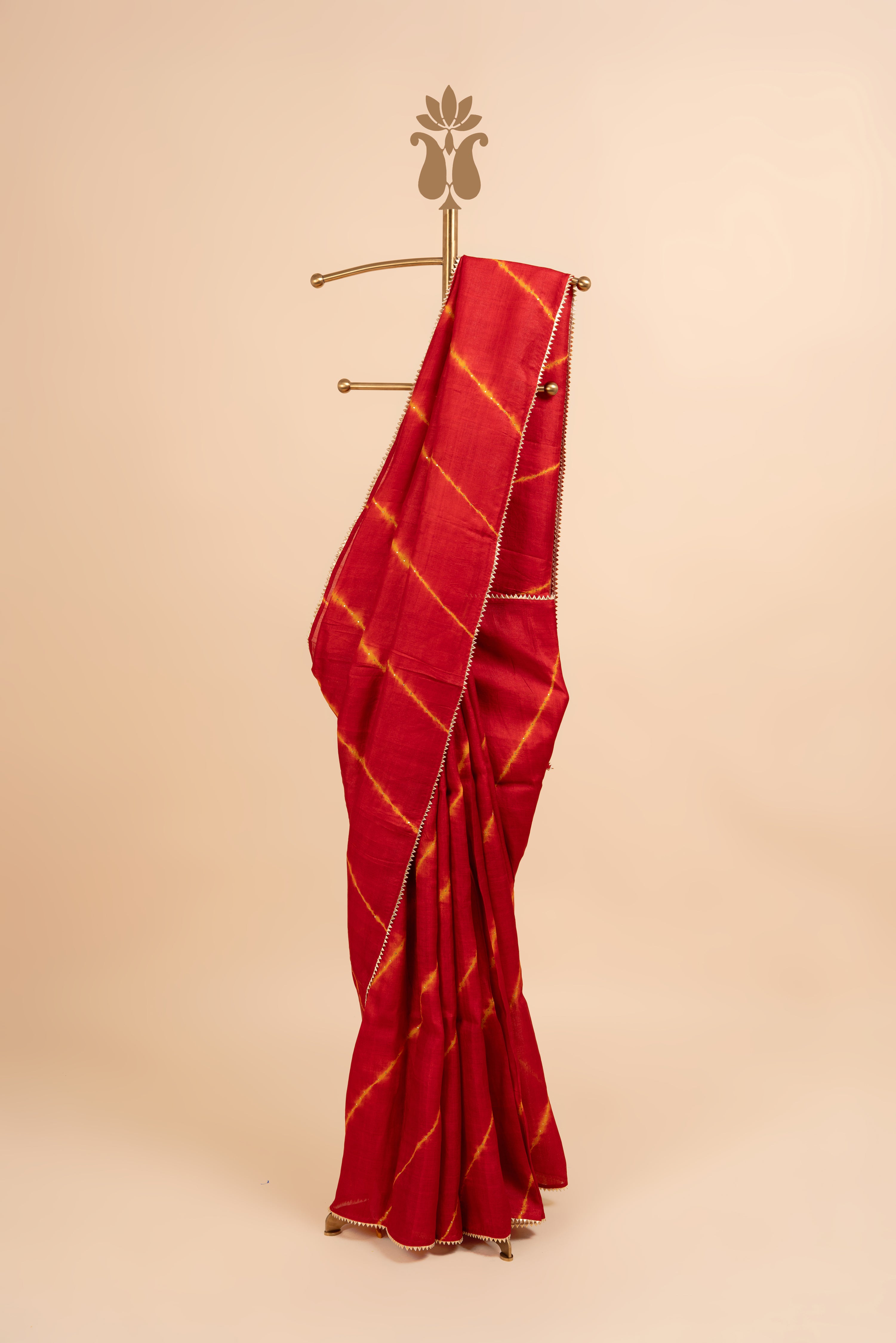 Classic Red Festive Tussar Silk Saree