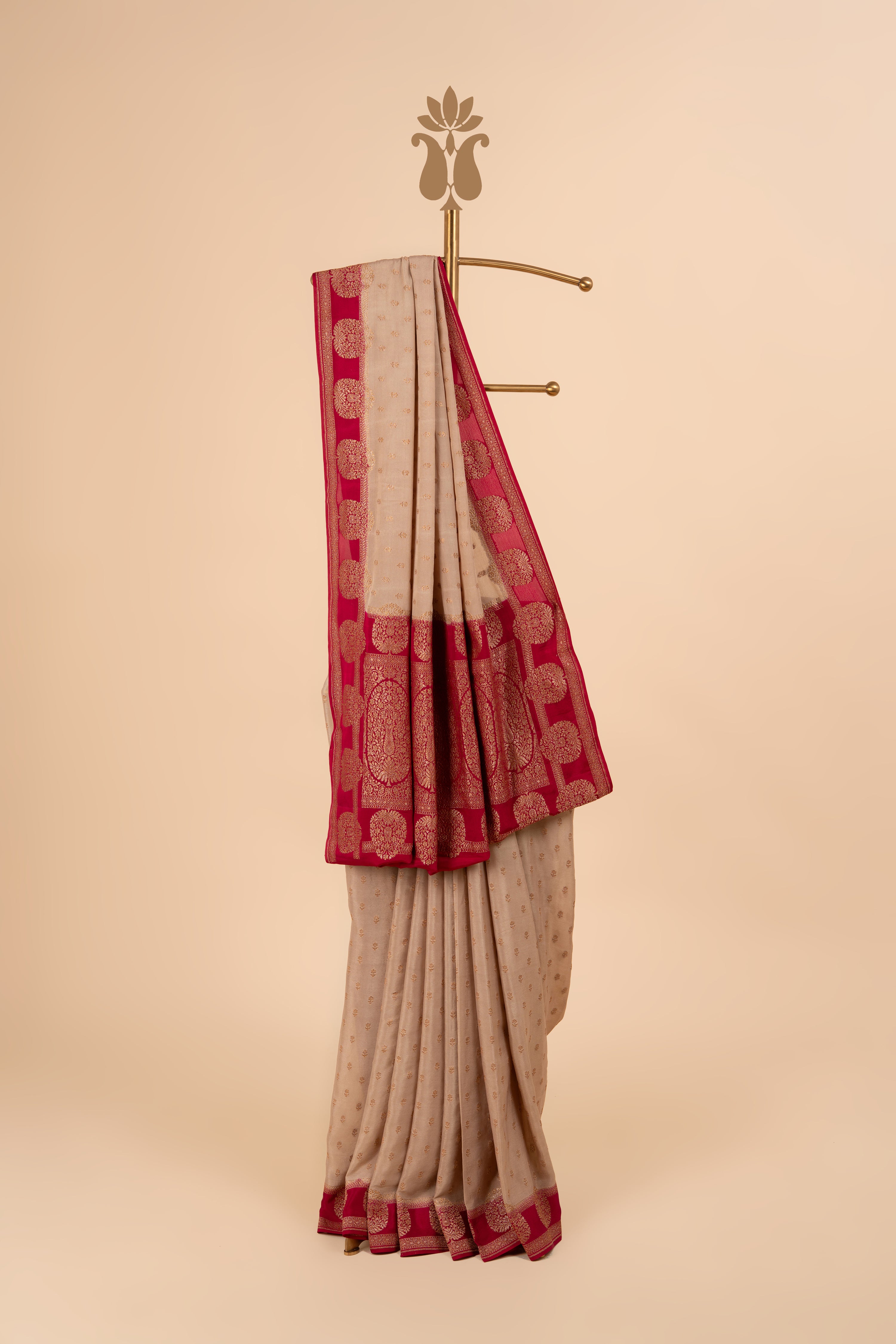 Contrast Border Banarasi Crepe Saree