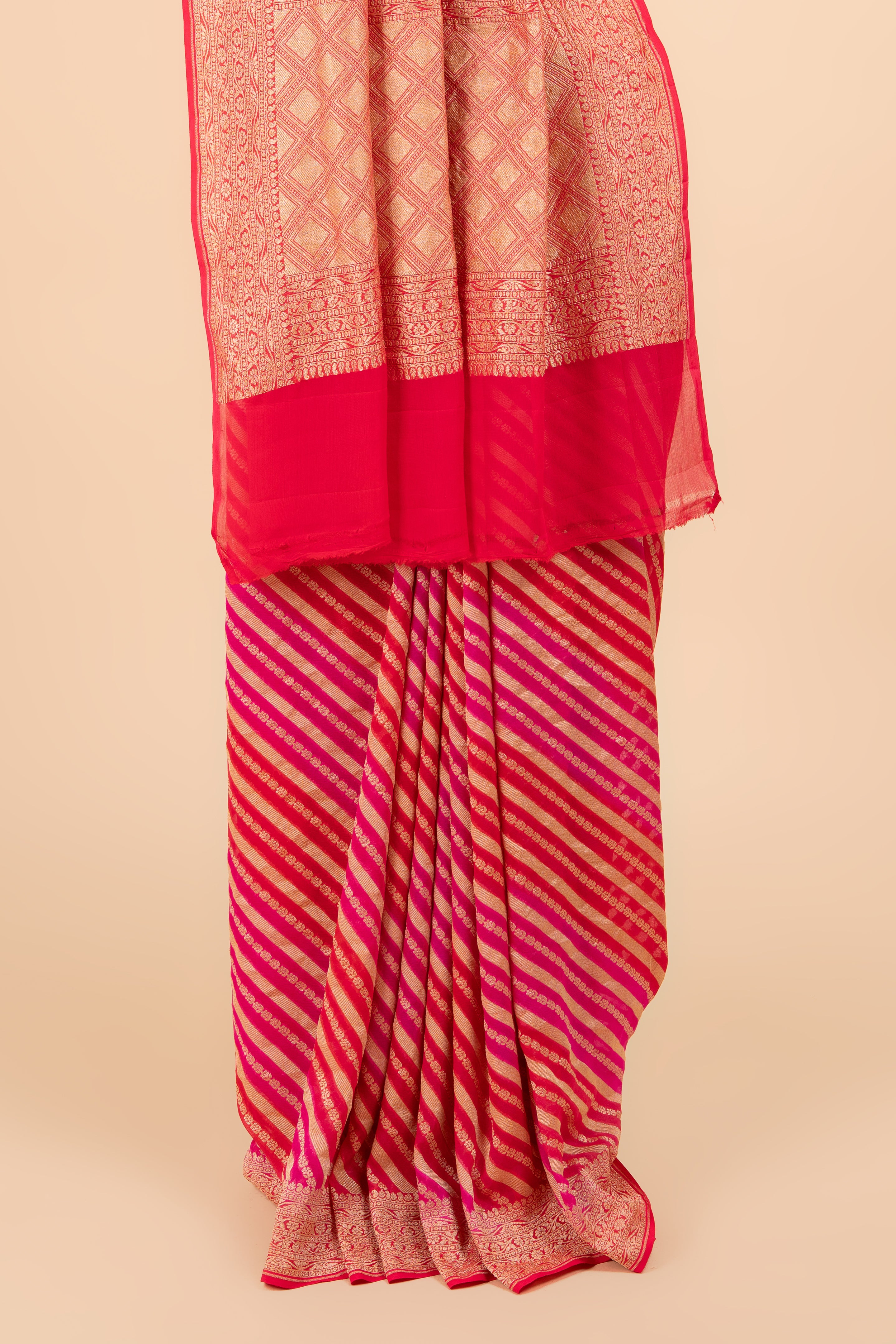 Rani Pink And Red Shaded Georgette Banasari Saree