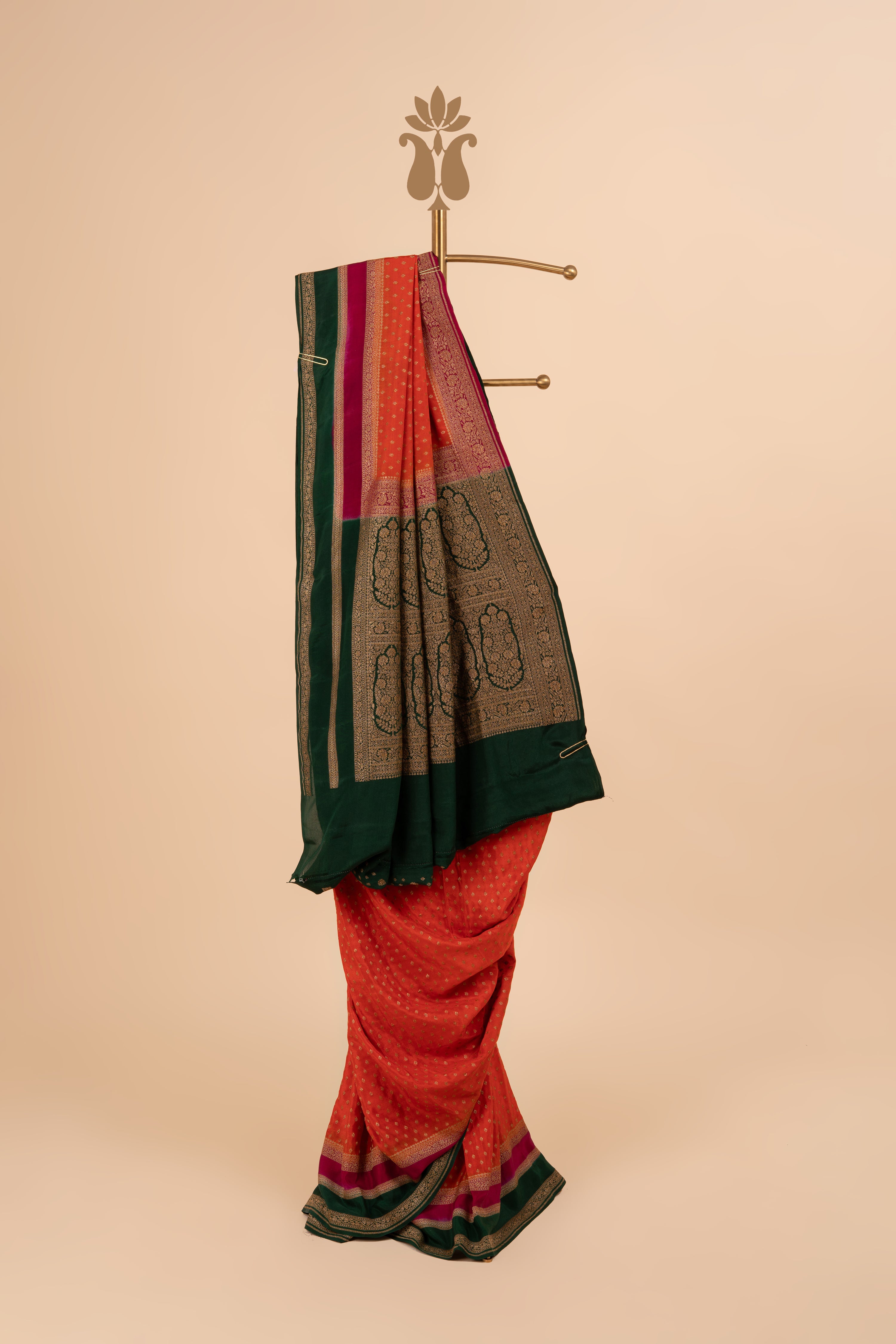 Contrast Border Banarasi Crepe Saree