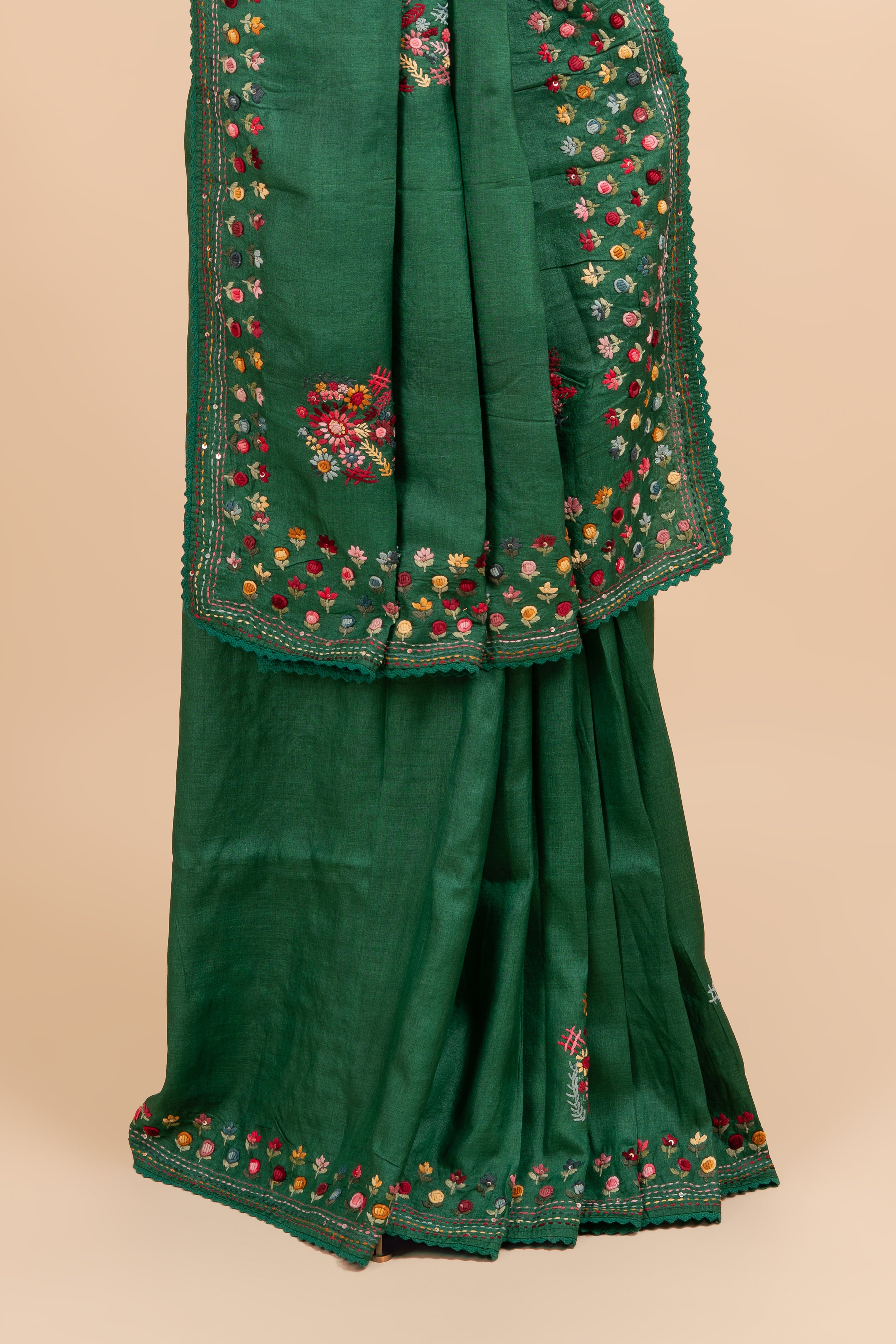 Emerald Green Luxe Tussar Silk Saree