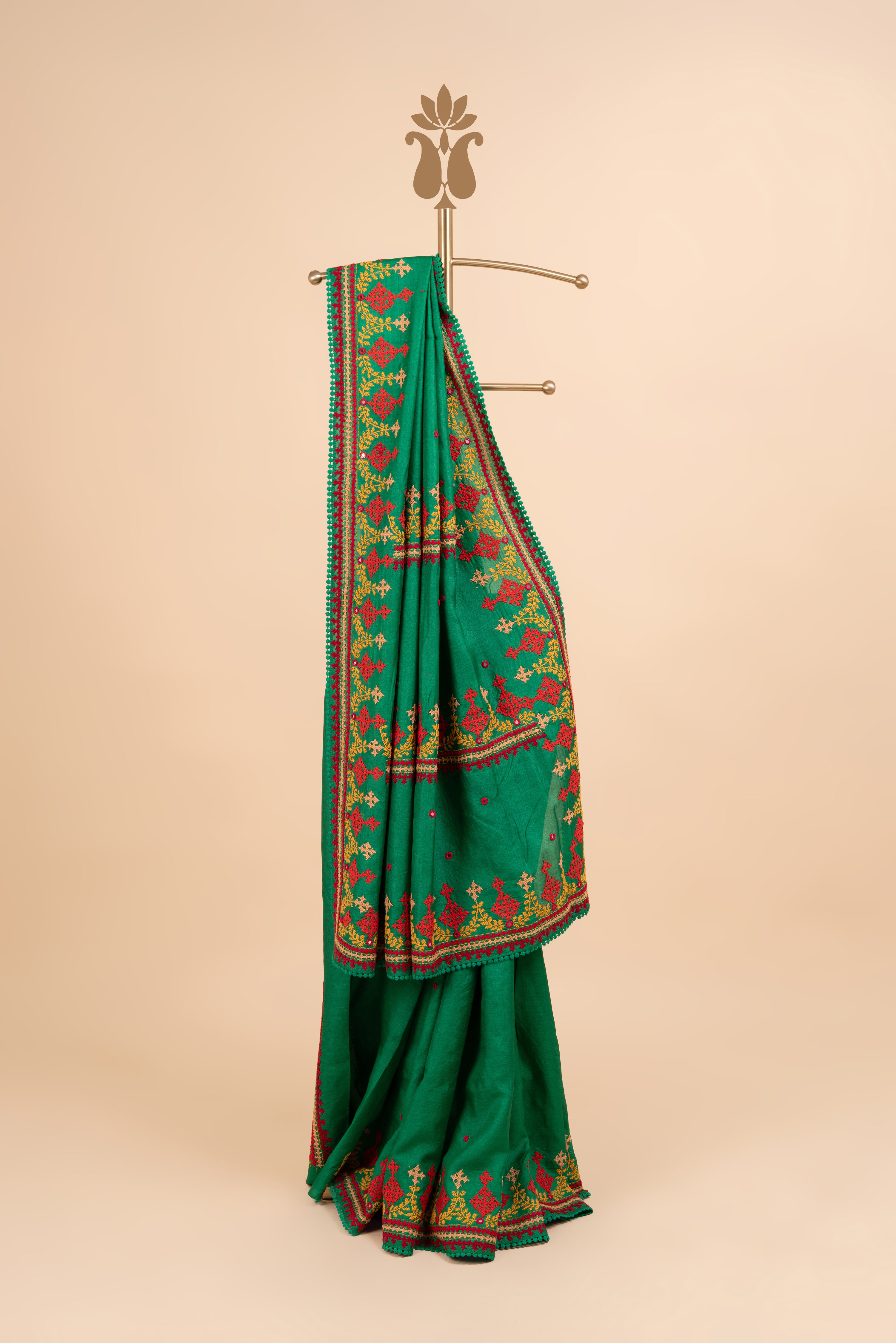 Emerald Rajwadi Kutch Mirror Work Saree