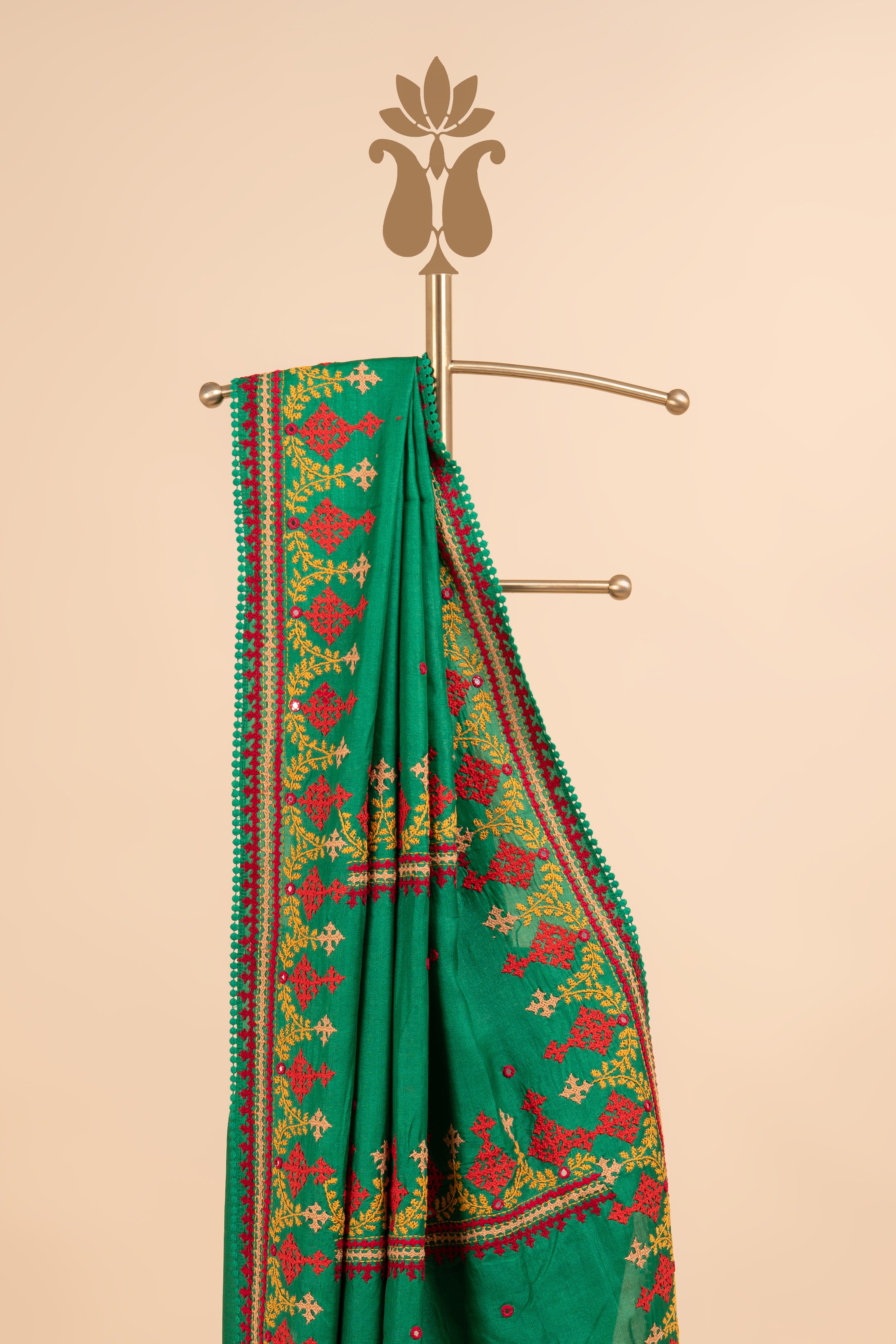 Emerald Rajwadi Kutch Mirror Work Saree