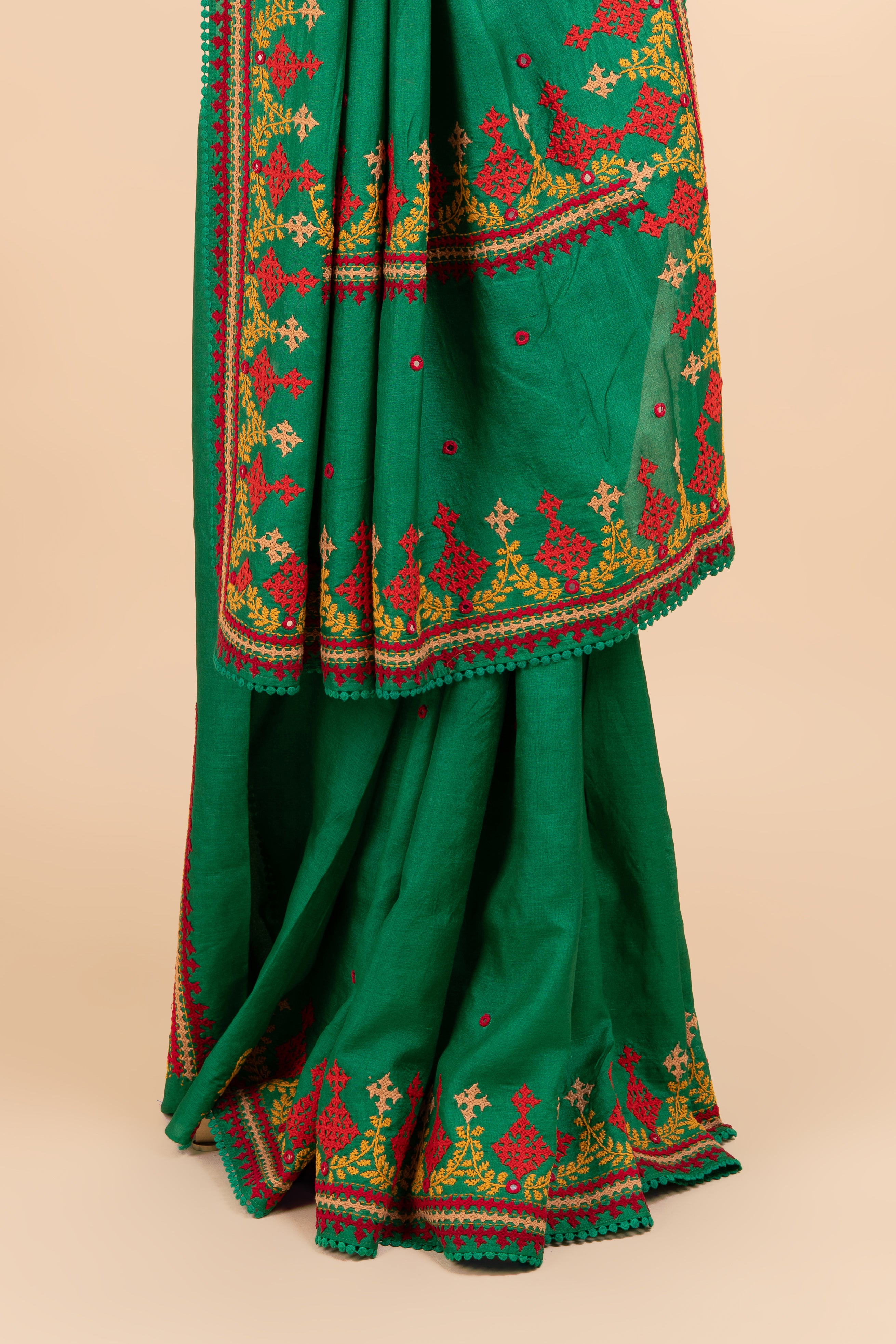 Emerald Rajwadi Kutch Mirror Work Saree