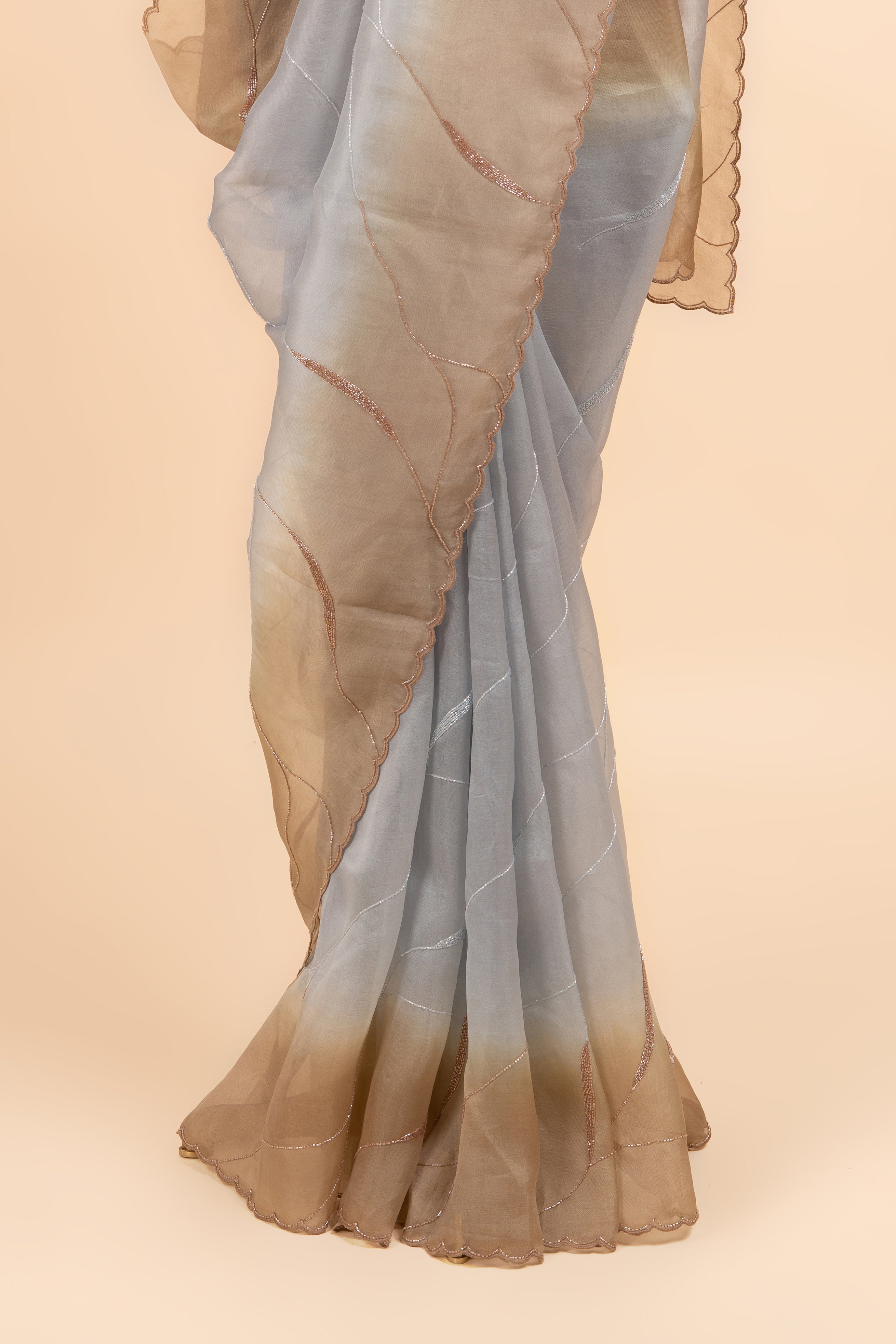 Grey Shaded Embroidered Organza Saree