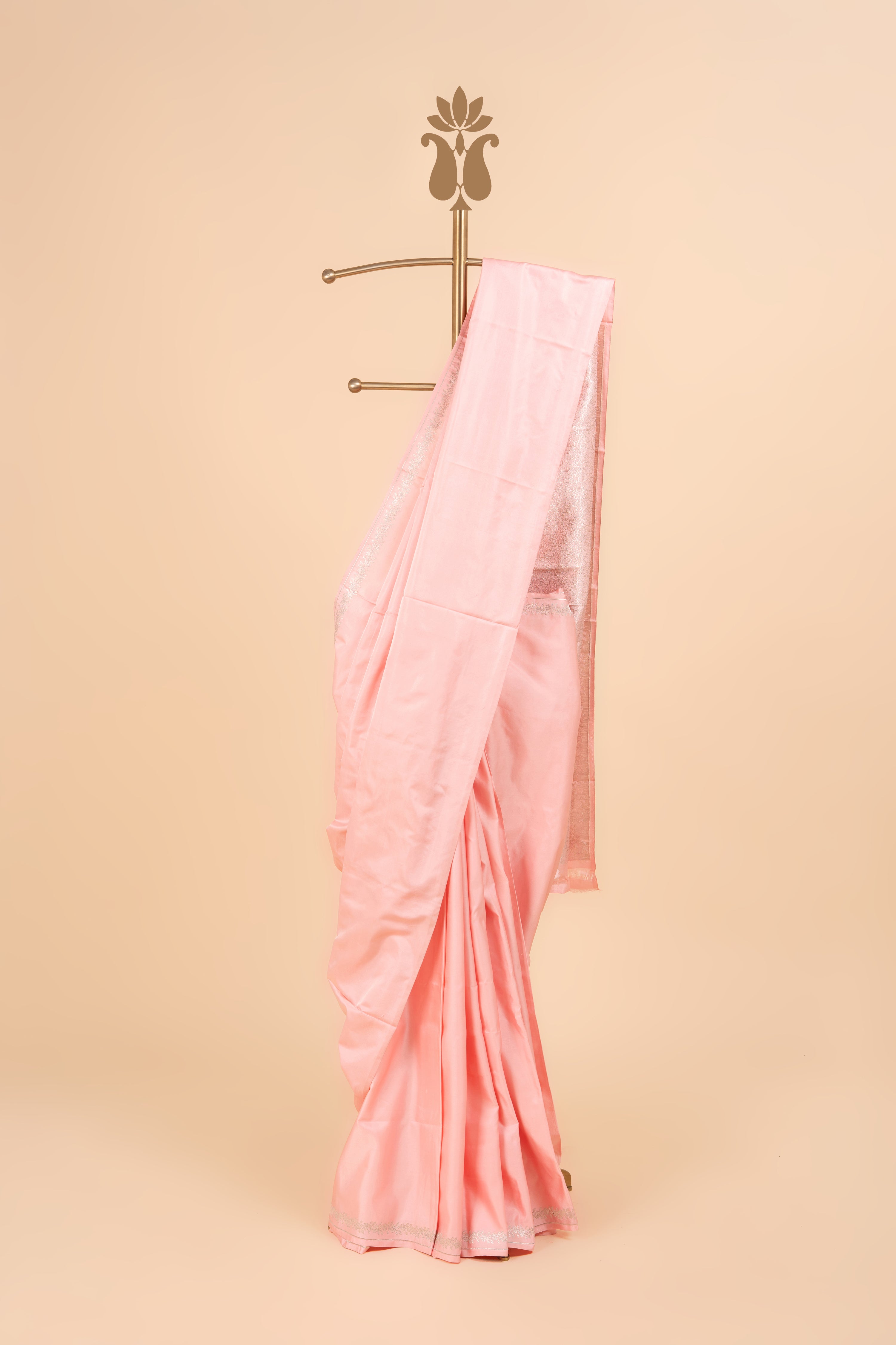 Minimal Baby Pink Banarasi Luxury Saree In Satin Silk Saree
