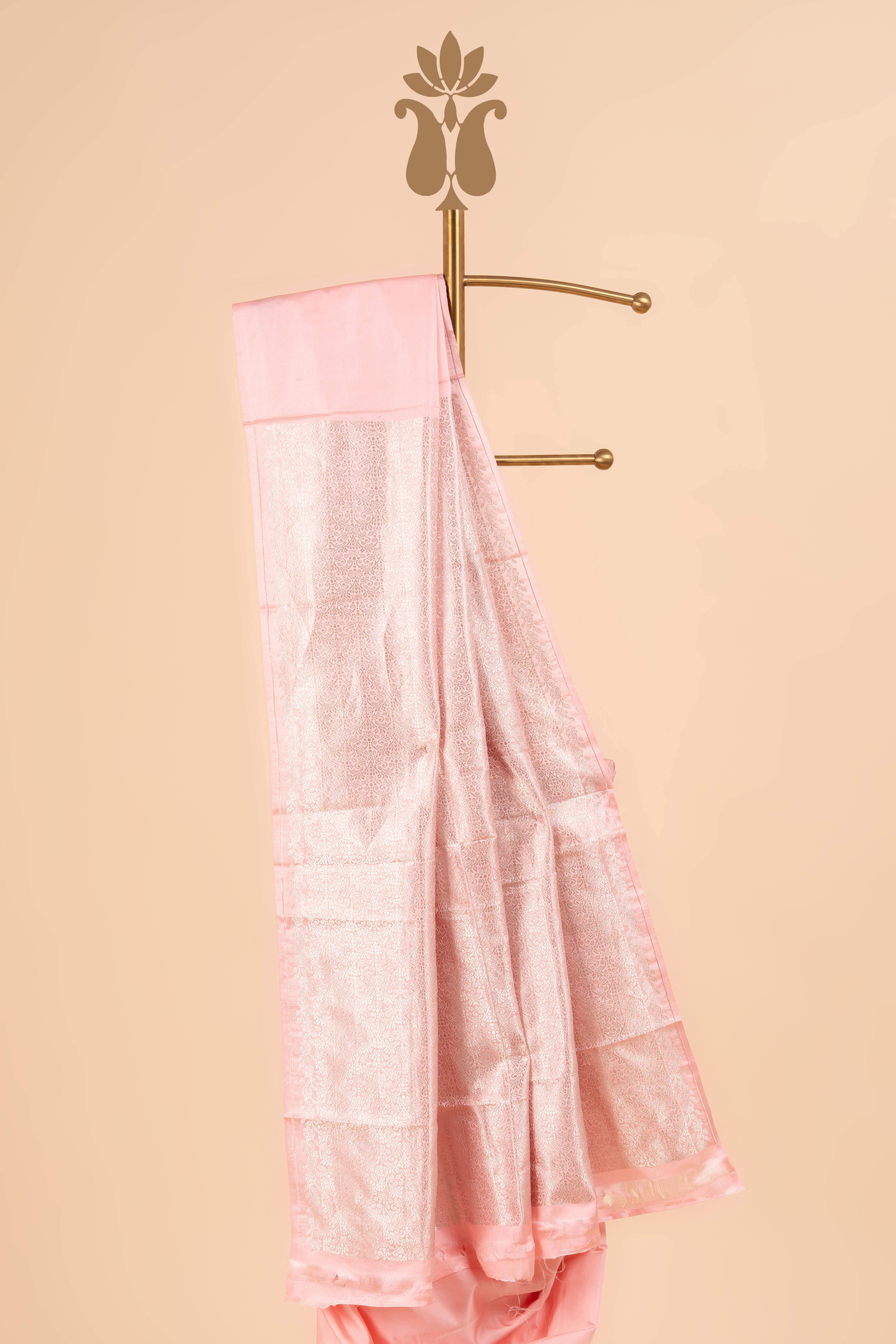 Minimal Baby Pink Banarasi Luxury Saree In Satin Silk Saree