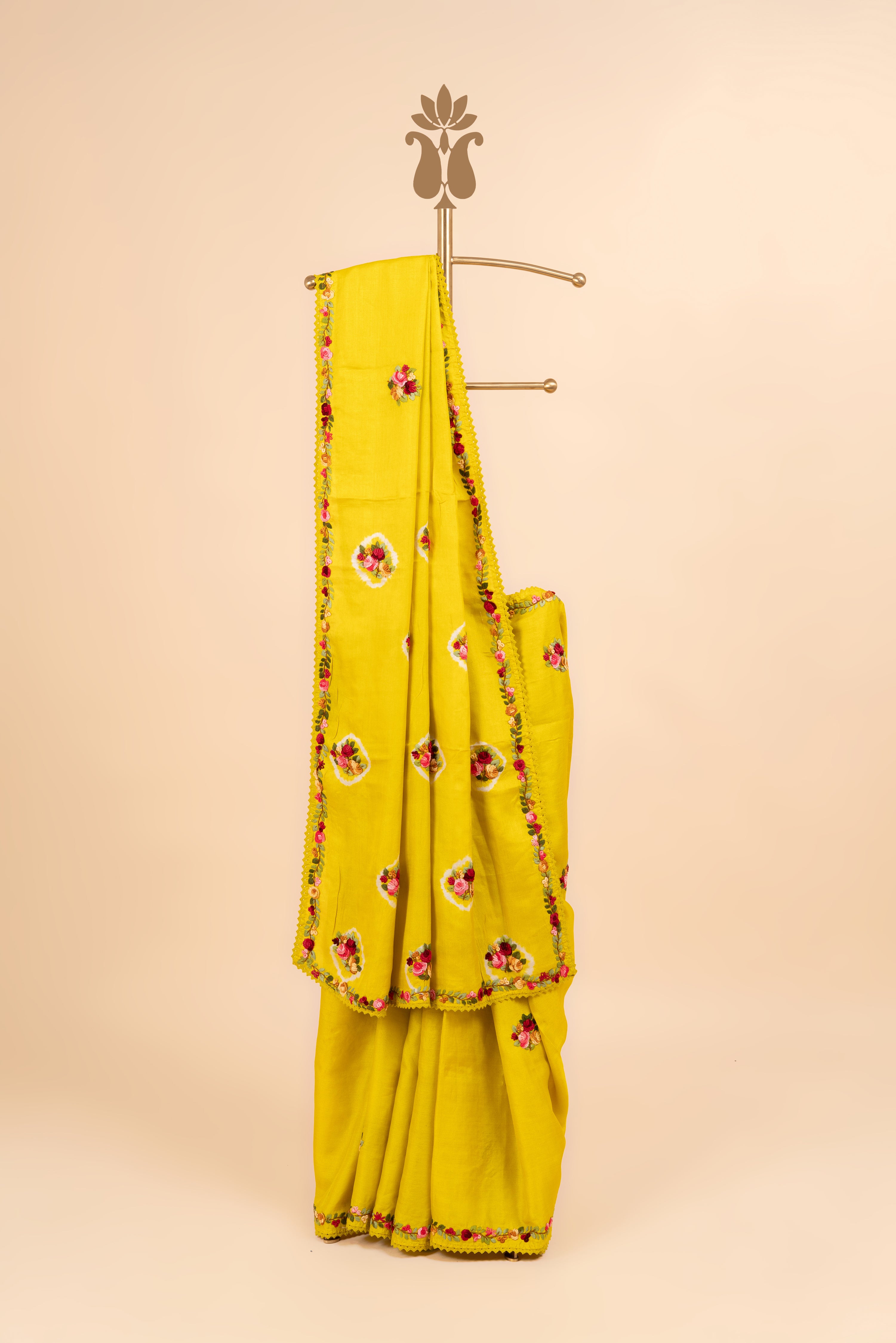 Opulent Detail Lime Green Tussar Saree