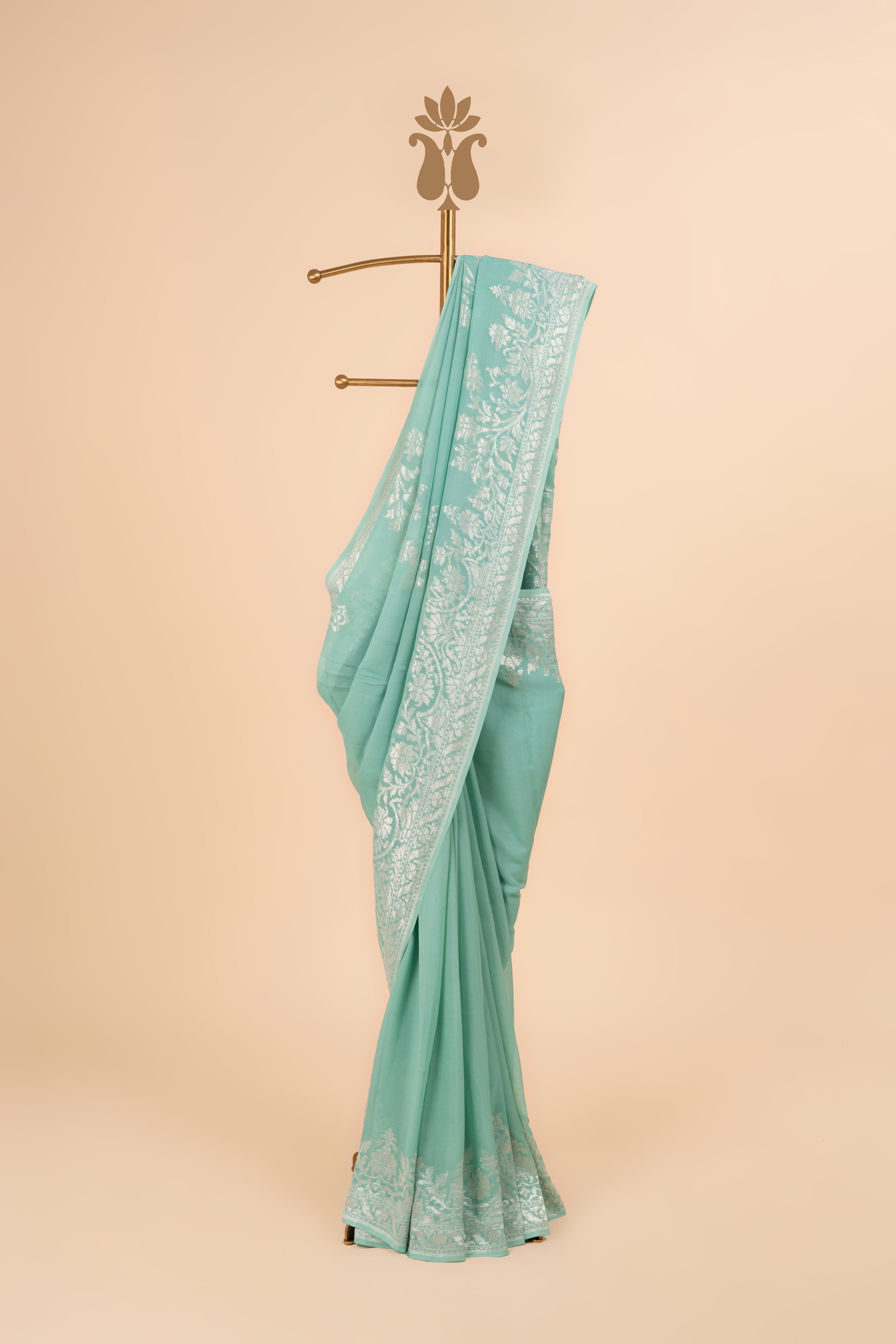 Pastel Chffon Banarasi Silver Zari Charm Saree
