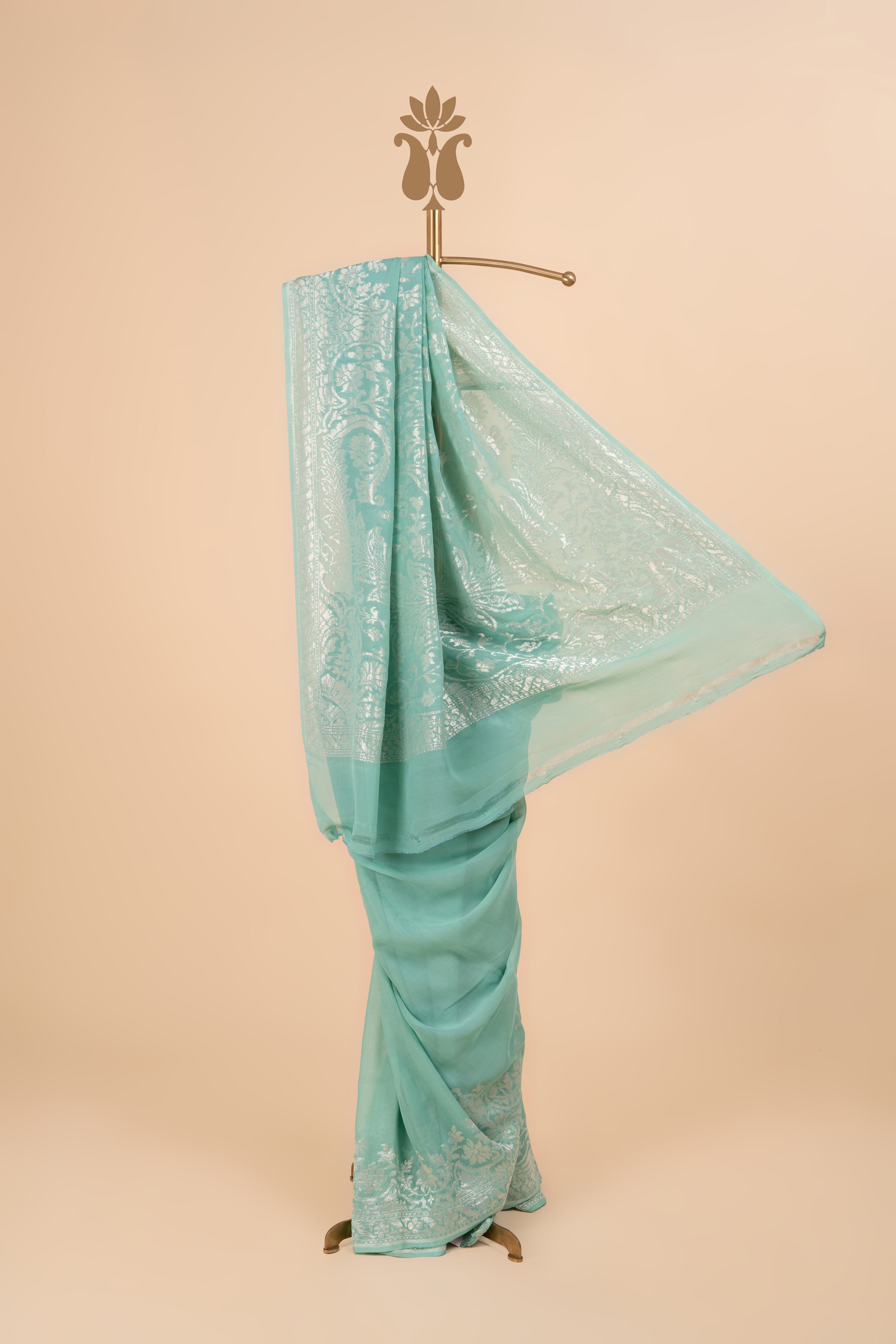 Pastel Chffon Banarasi Silver Zari Charm Saree