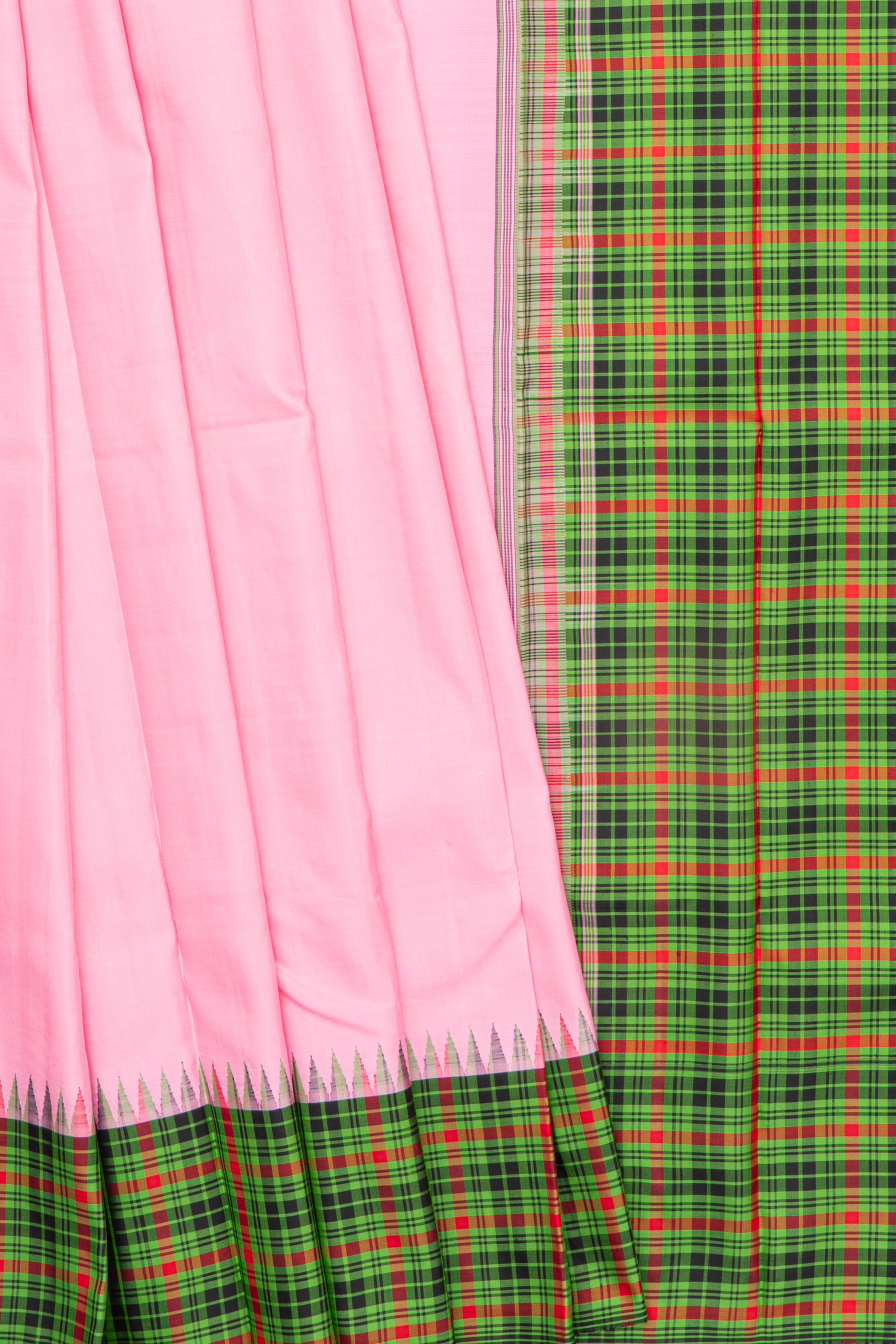 Pastel Checks No-Zari Kanjeevaram