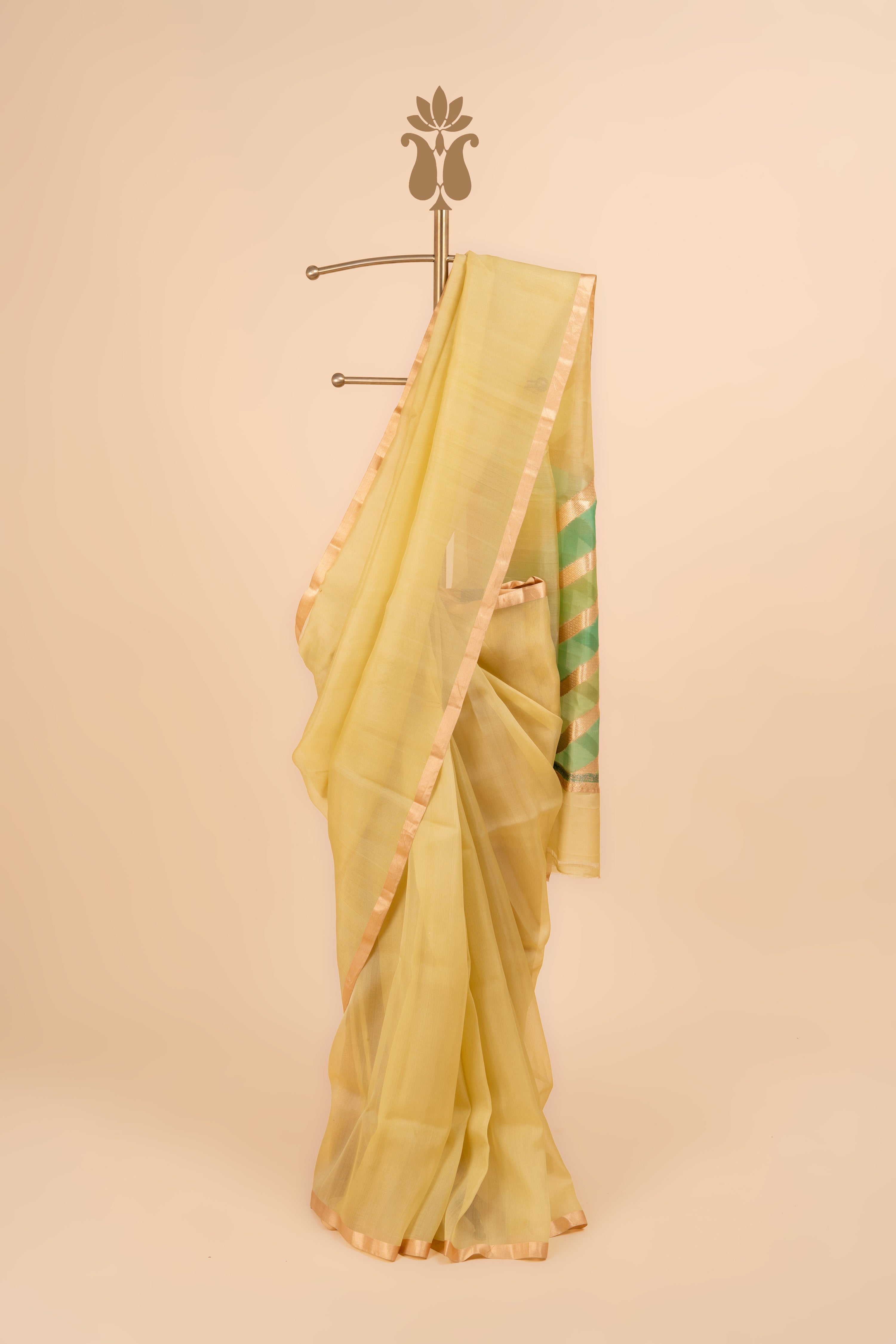 Pastel Lime Green Banarasi Organza Saree