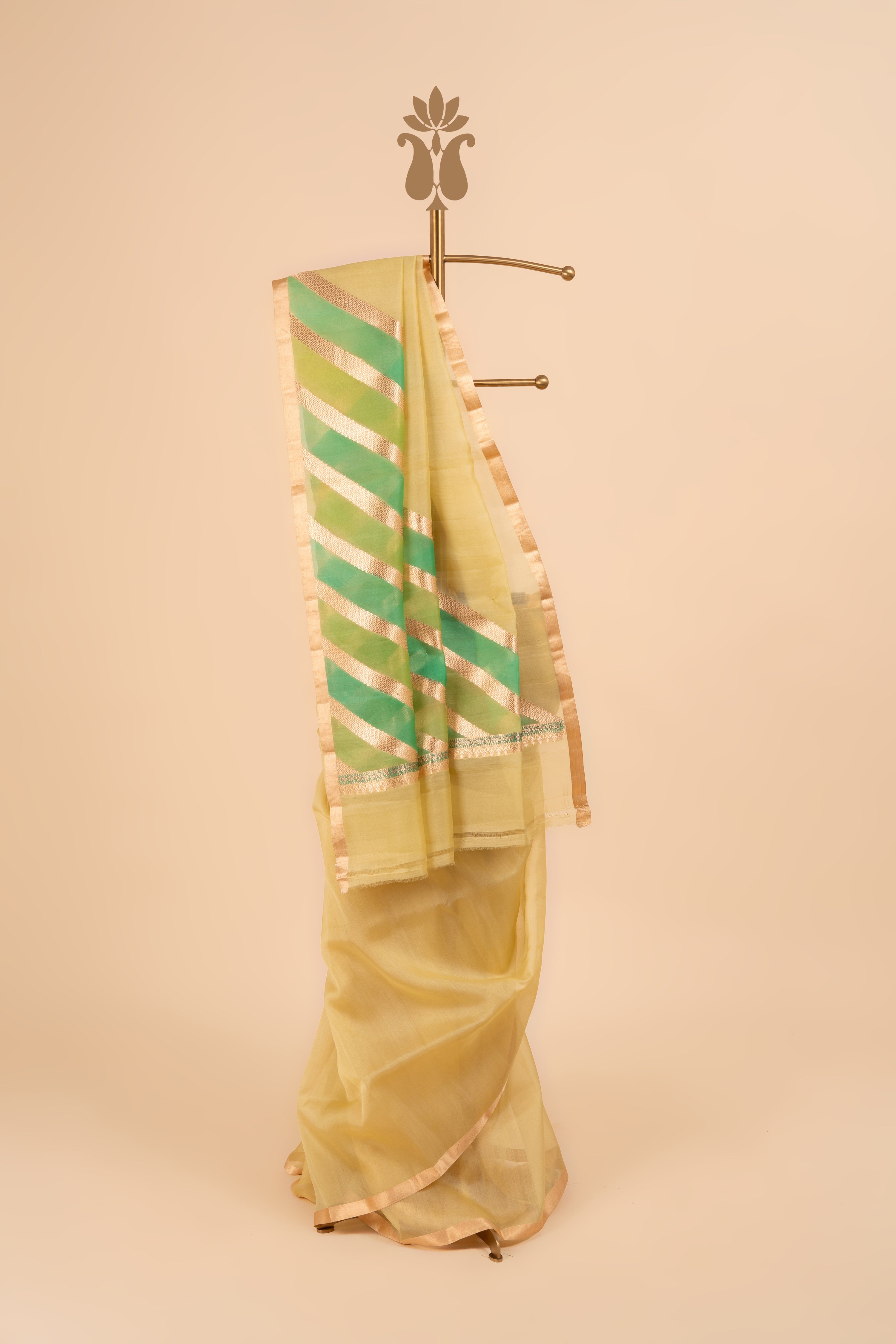 Pastel Lime Green Banarasi Organza Saree