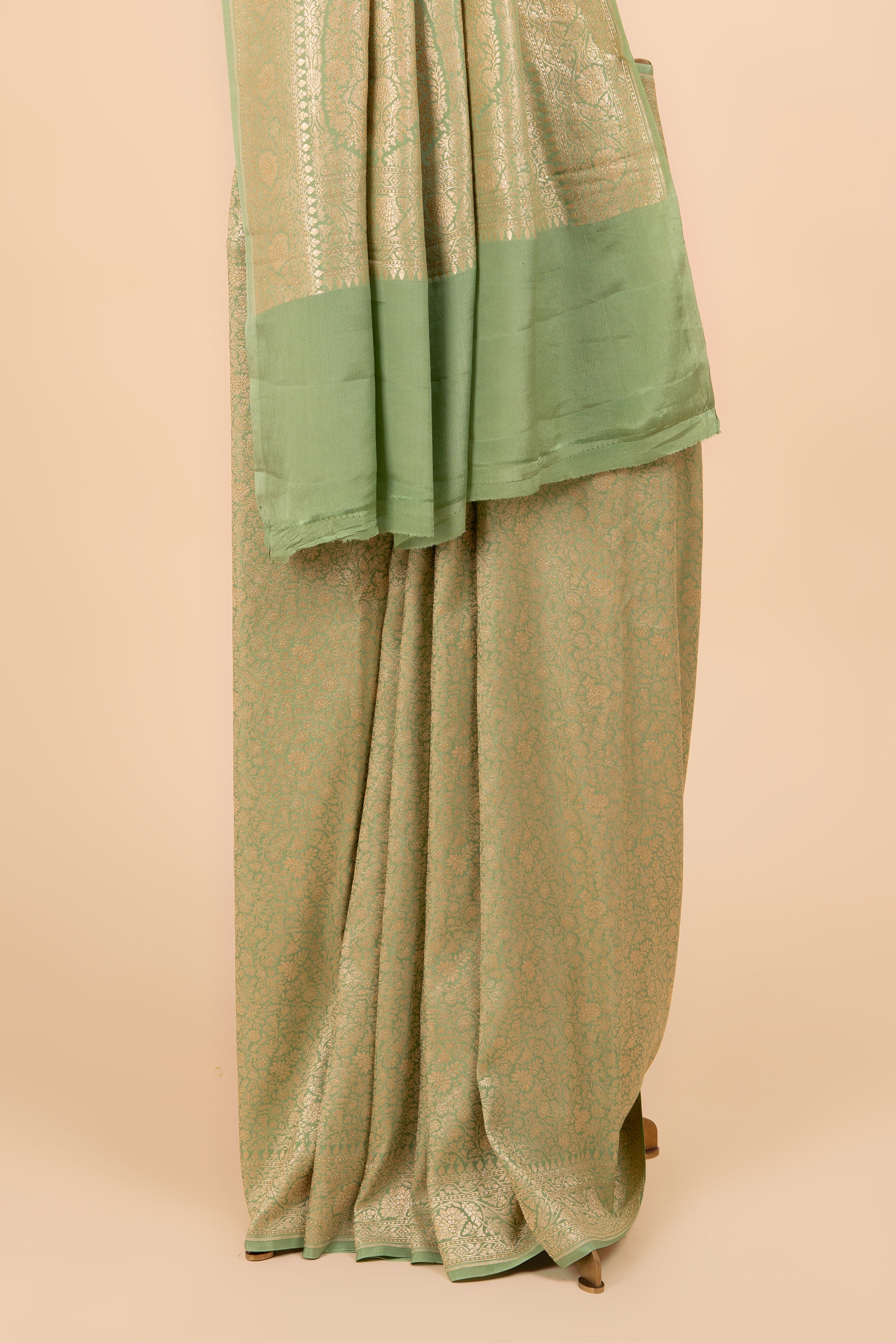 Pista Green Contemporary Banarasi Brocade Crepe Silk Saree