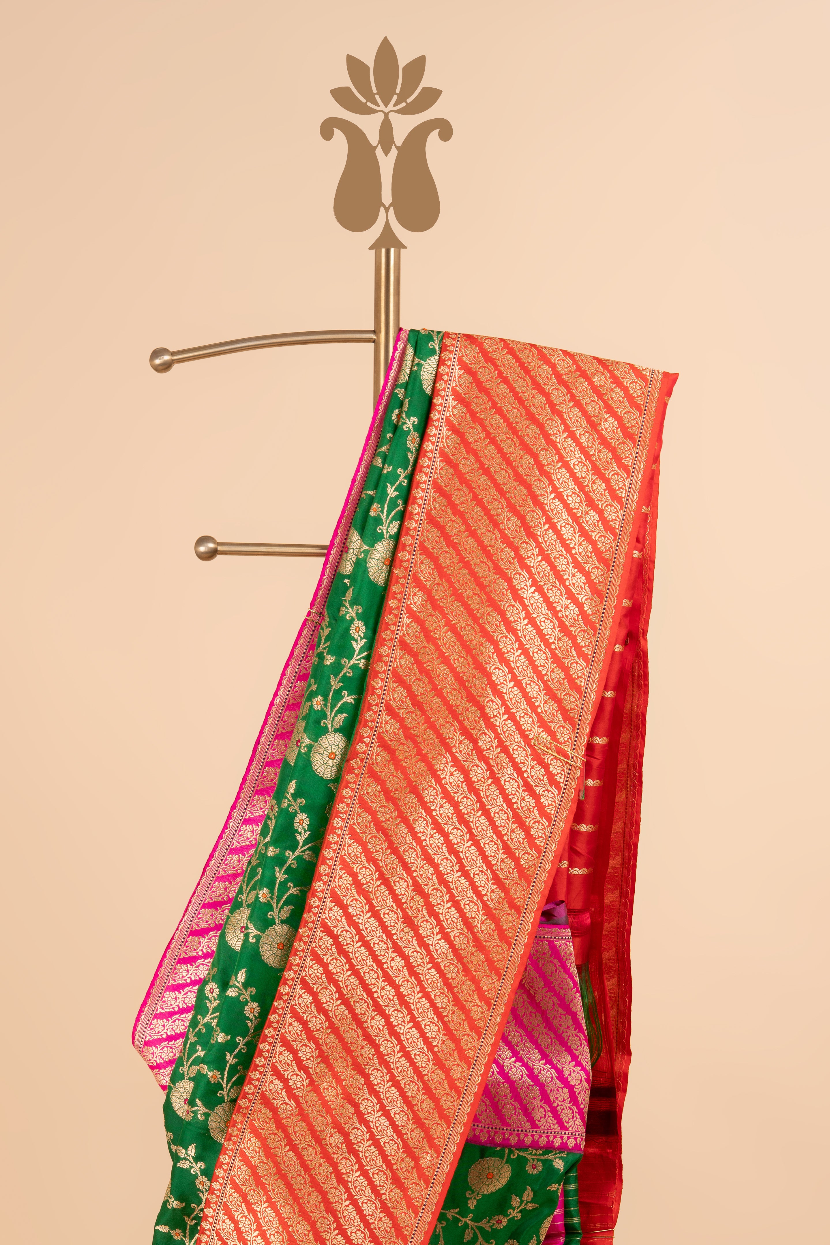 Pure Silk Brocade Banarasi With Ganga Jamuna Border Saree