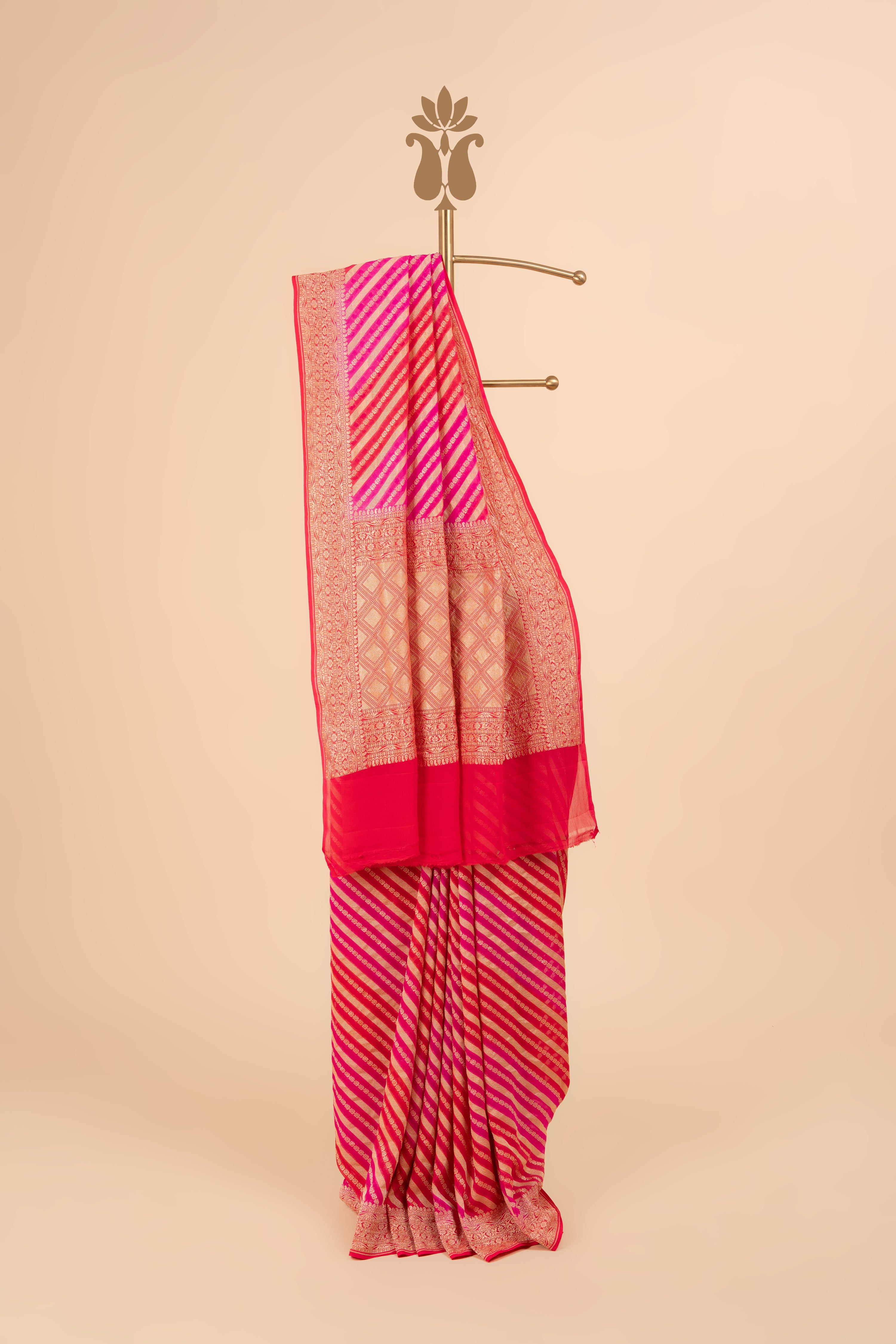Rani Pink And Red Shaded Georgette Banasari Saree