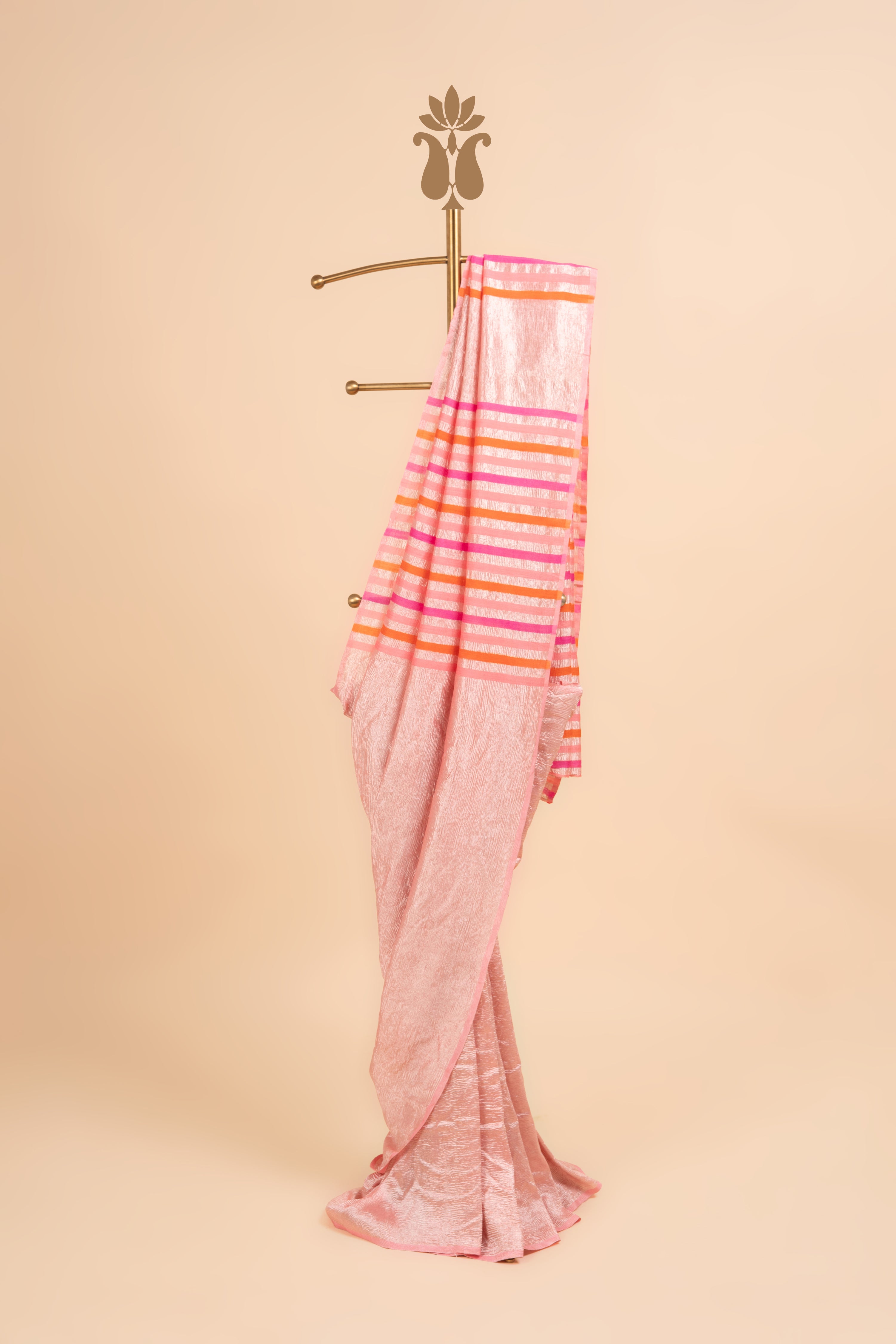 Radiant Mettalic Charm Rose Gold Crushed Tissue Saree
