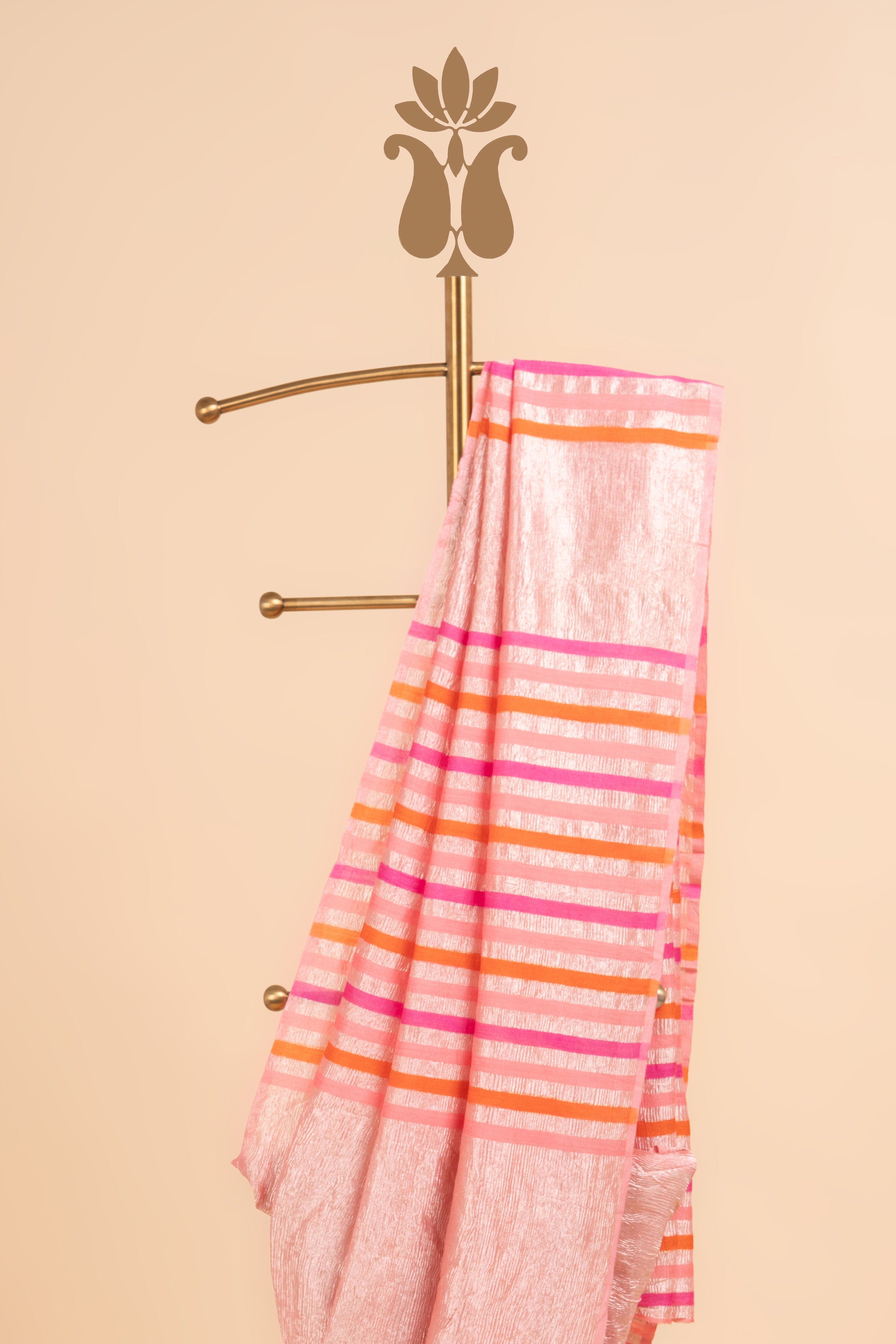 Radiant Mettalic Charm Rose Gold Crushed Tissue Saree