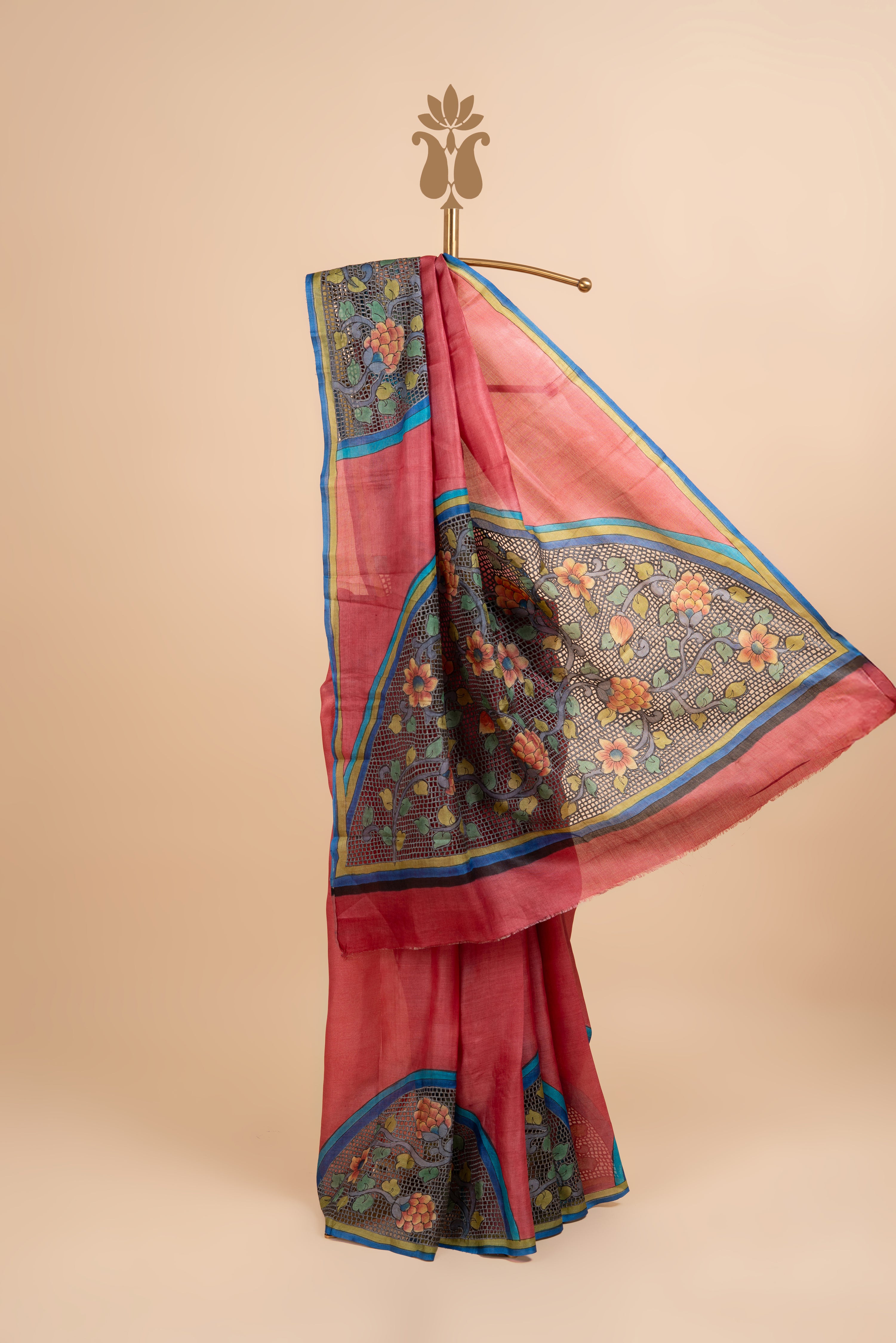 Rustic Pink Timeless Cutwork Tussar Silk Saree