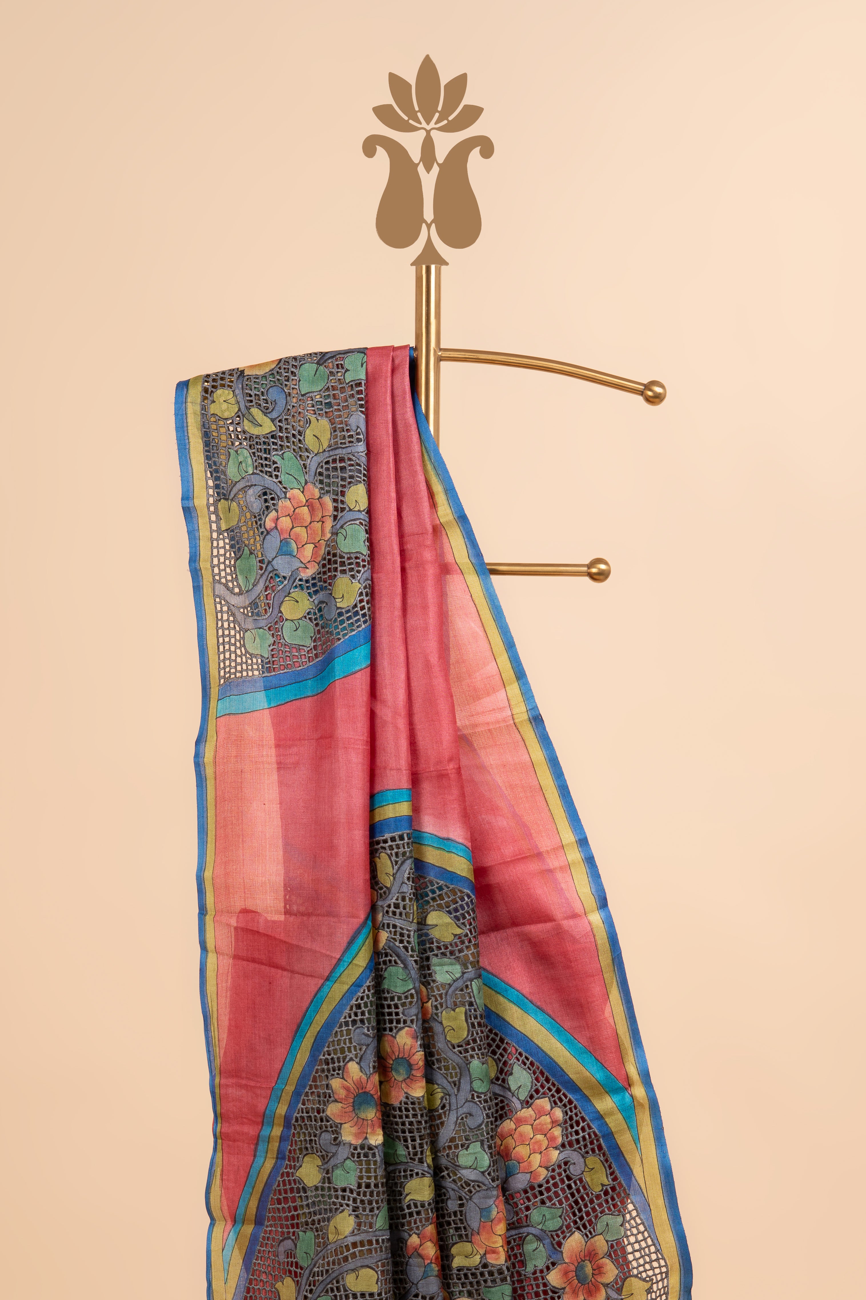 Rustic Pink Timeless Cutwork Tussar Silk Saree