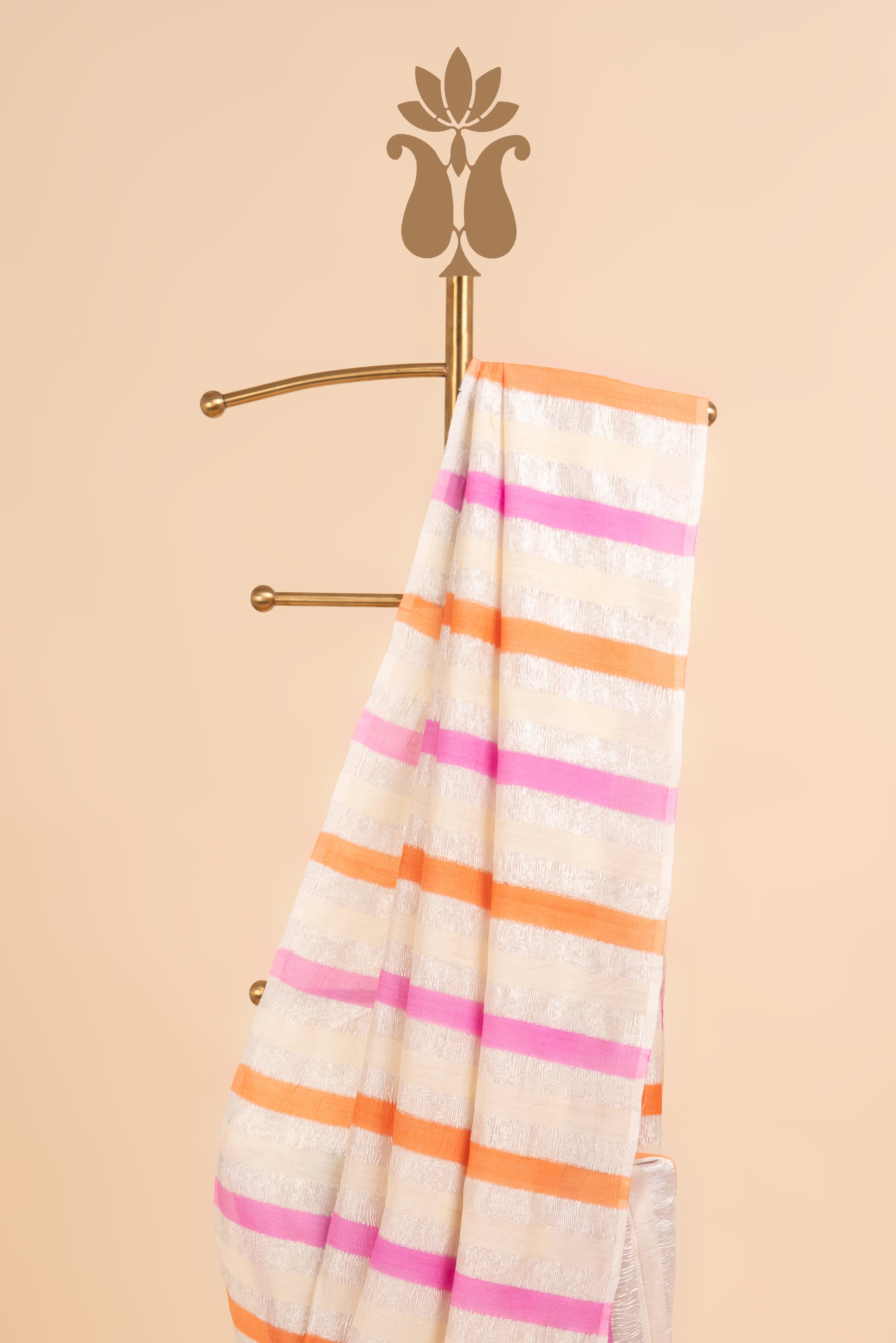 Shimmering Crush Elegance Off-White Tissue Saree