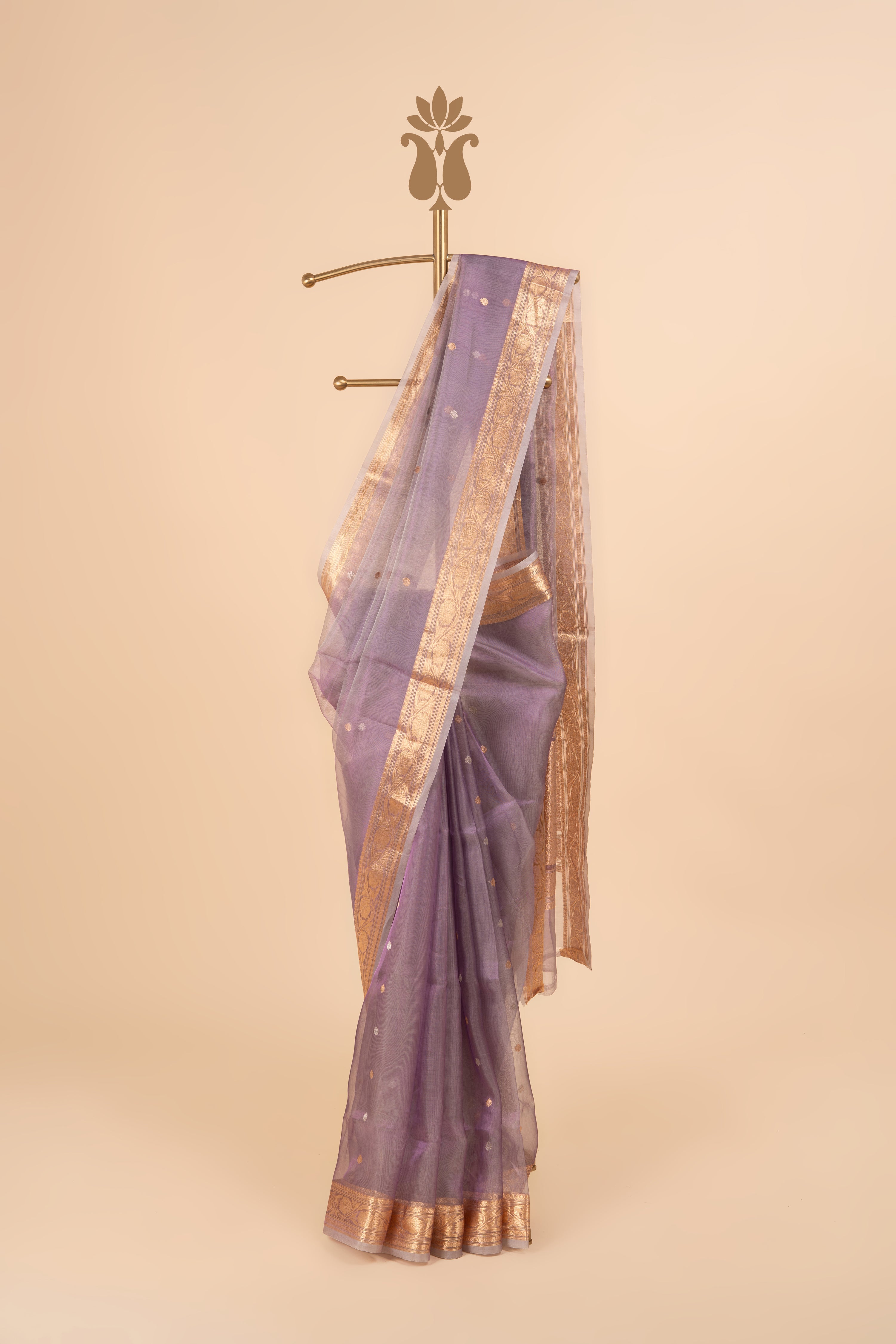 Two-Tone Purple & Grey Banarasi Tissue Saree With Gold Zari