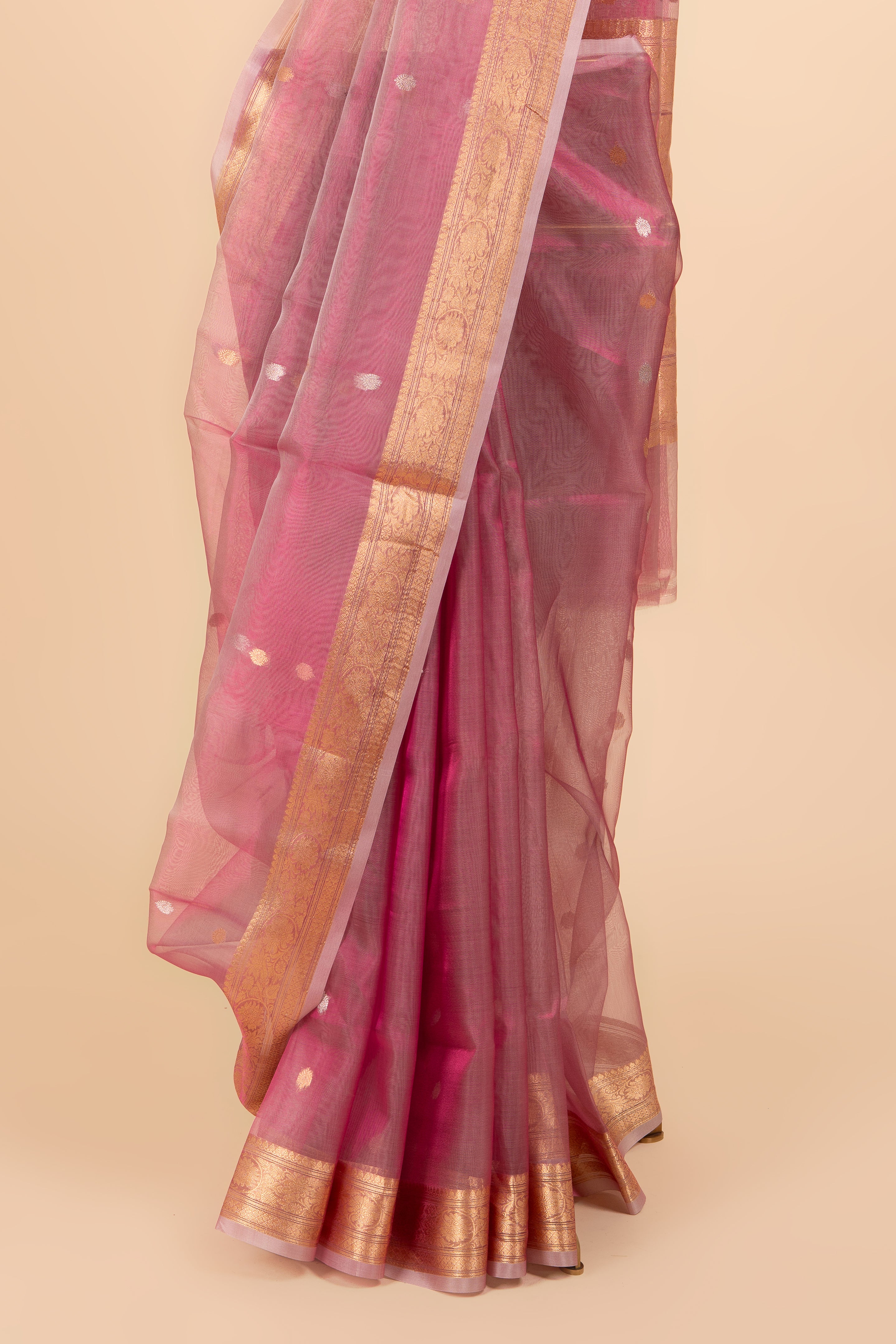 Two-Tone Pink Banarasi Tissue Saree With Gold Zari Saree