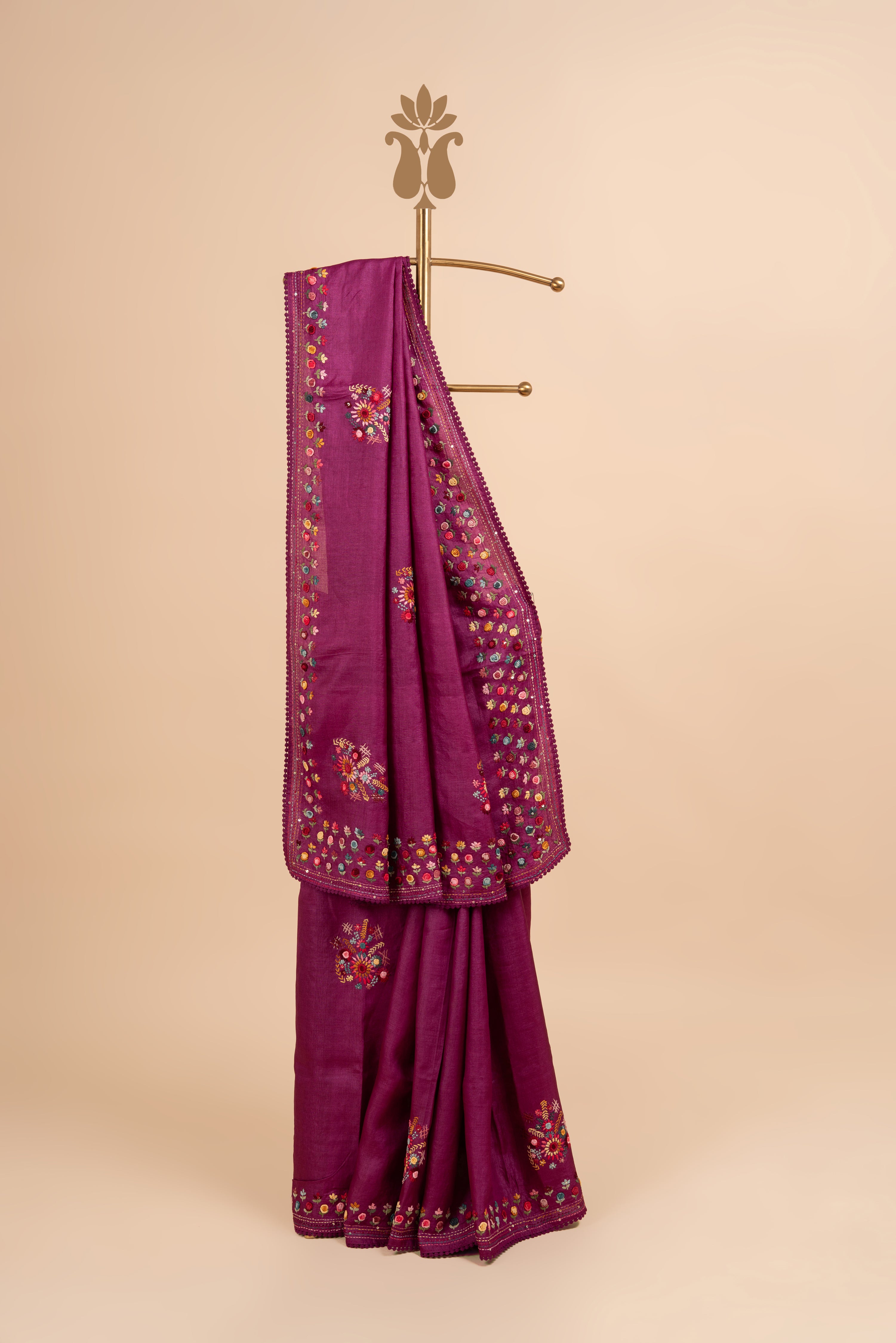 Wine Classic Glamour Tussar Silk Saree