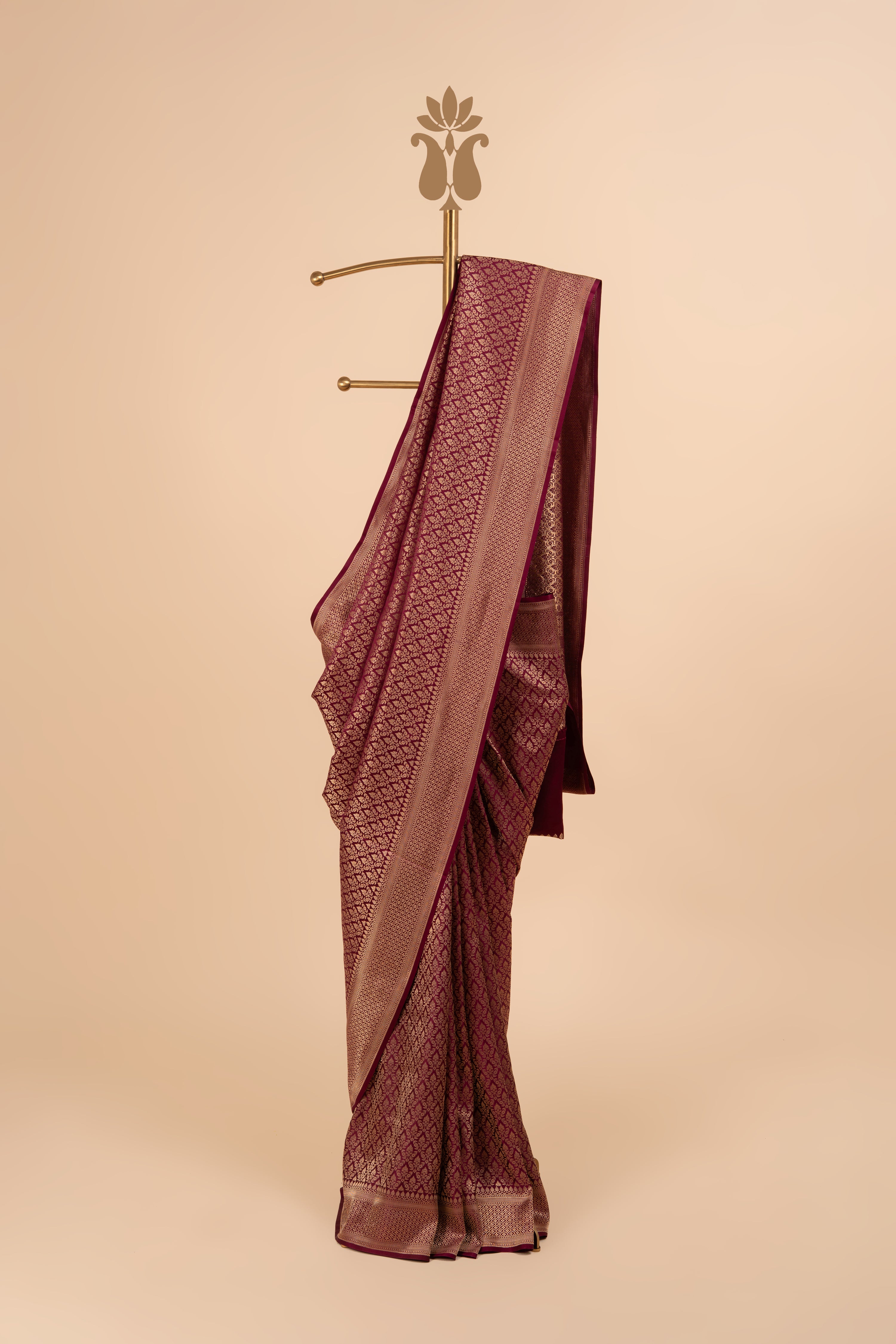 Wine Colour Contemporary Banarasi Brocade Crepe Silk Saree