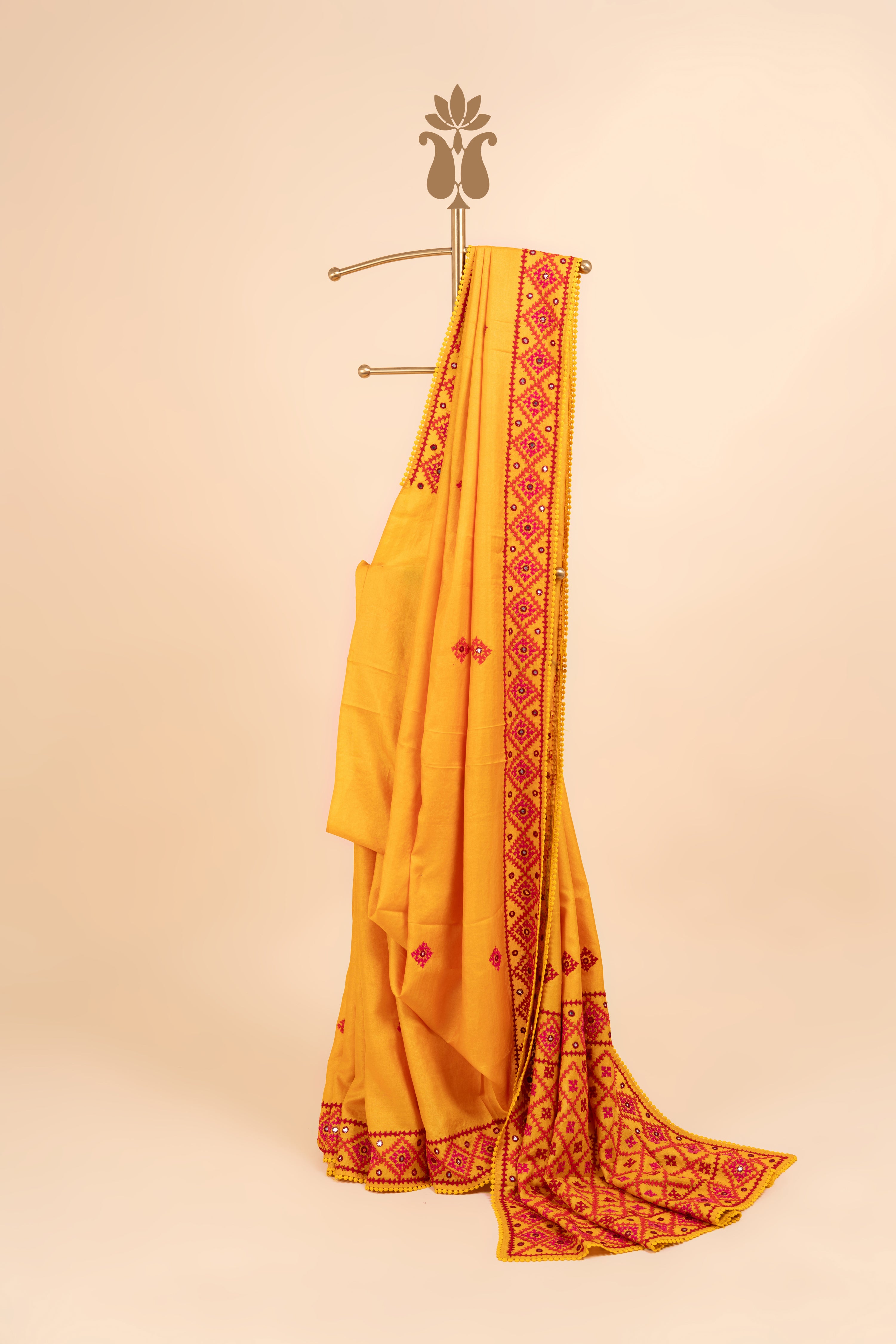 Arisinal Grace Yellow Kutch Work Mirror Saree