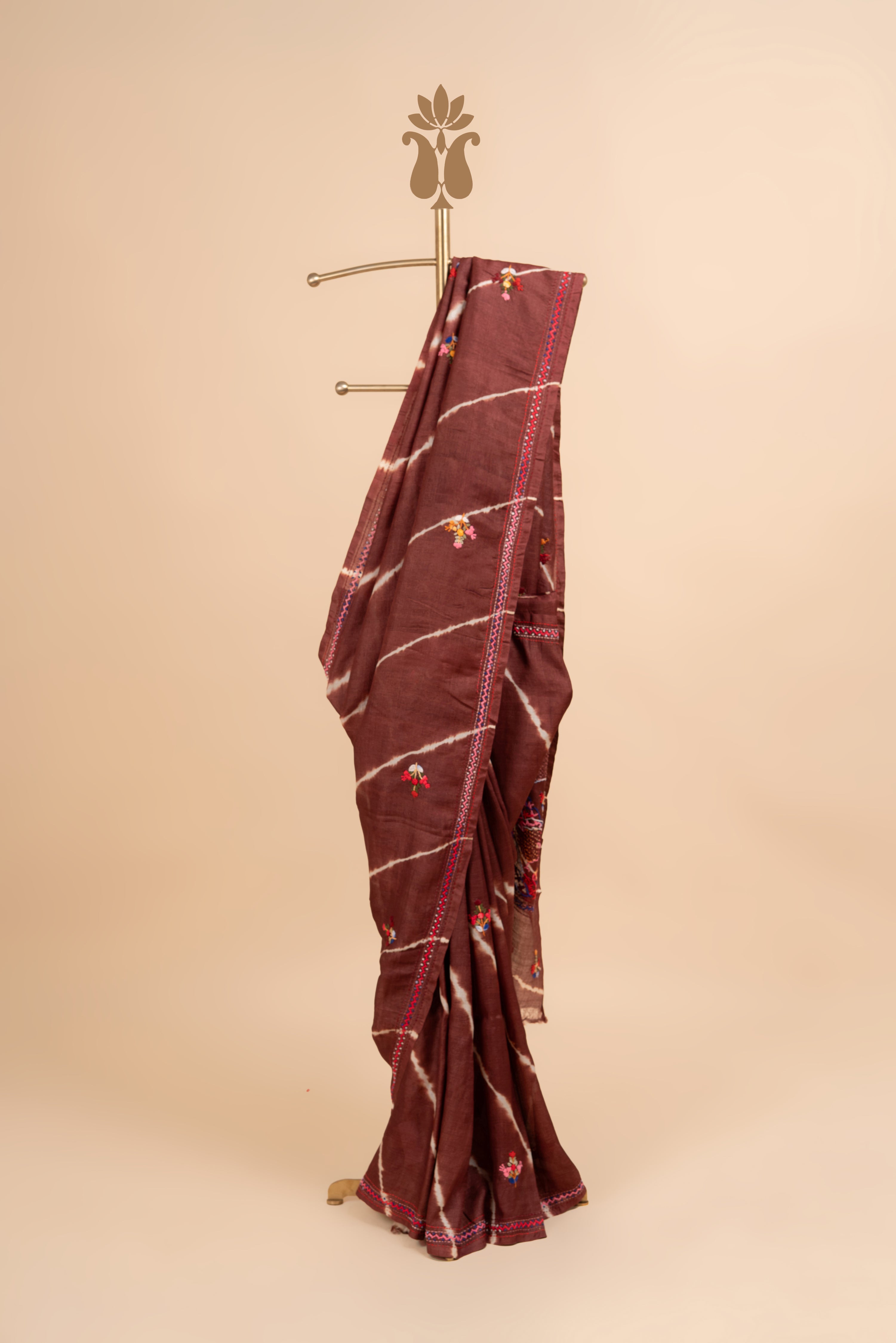 Artistic Luxe Brown Leheria Saree