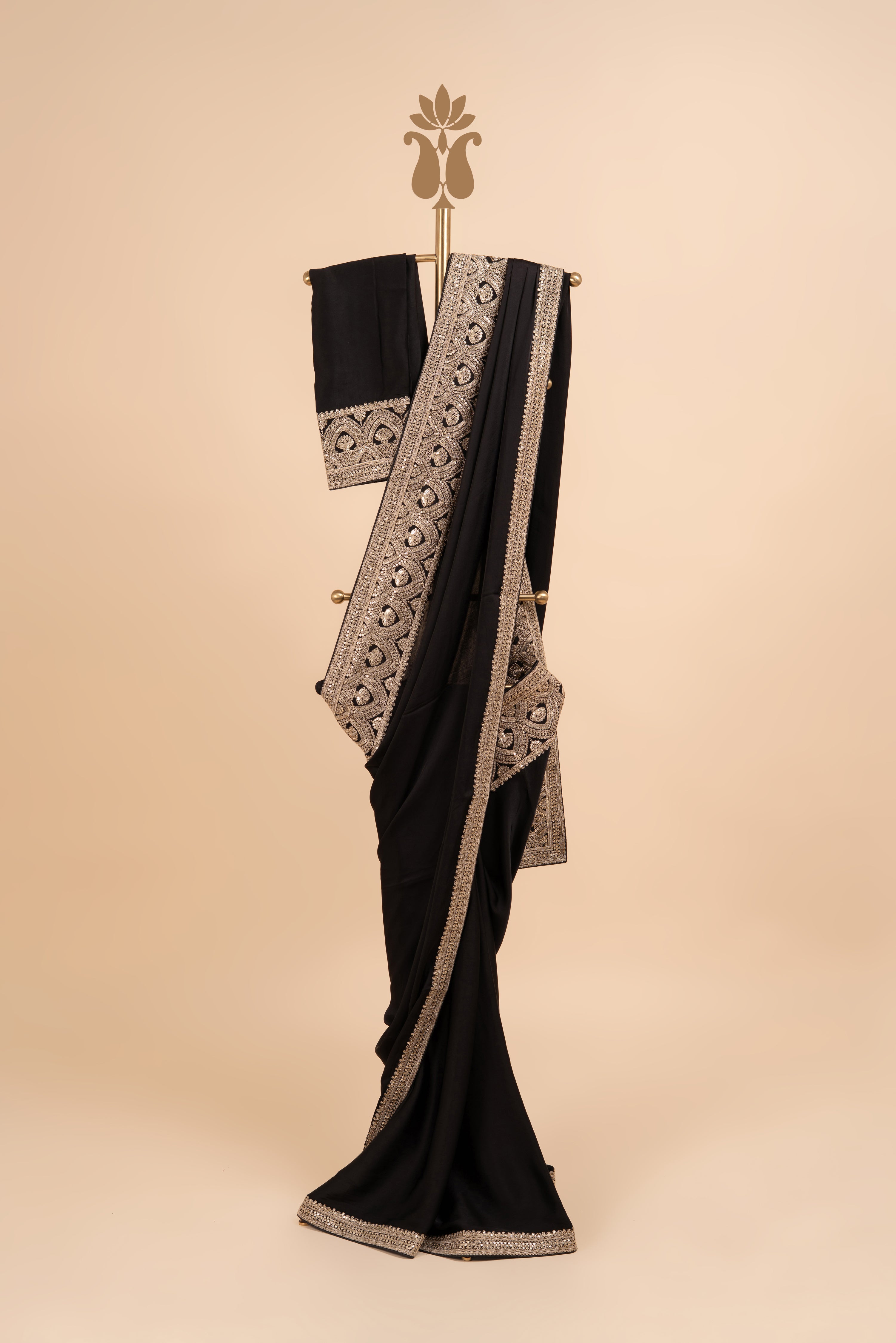 Black Satin Embroidered Saree