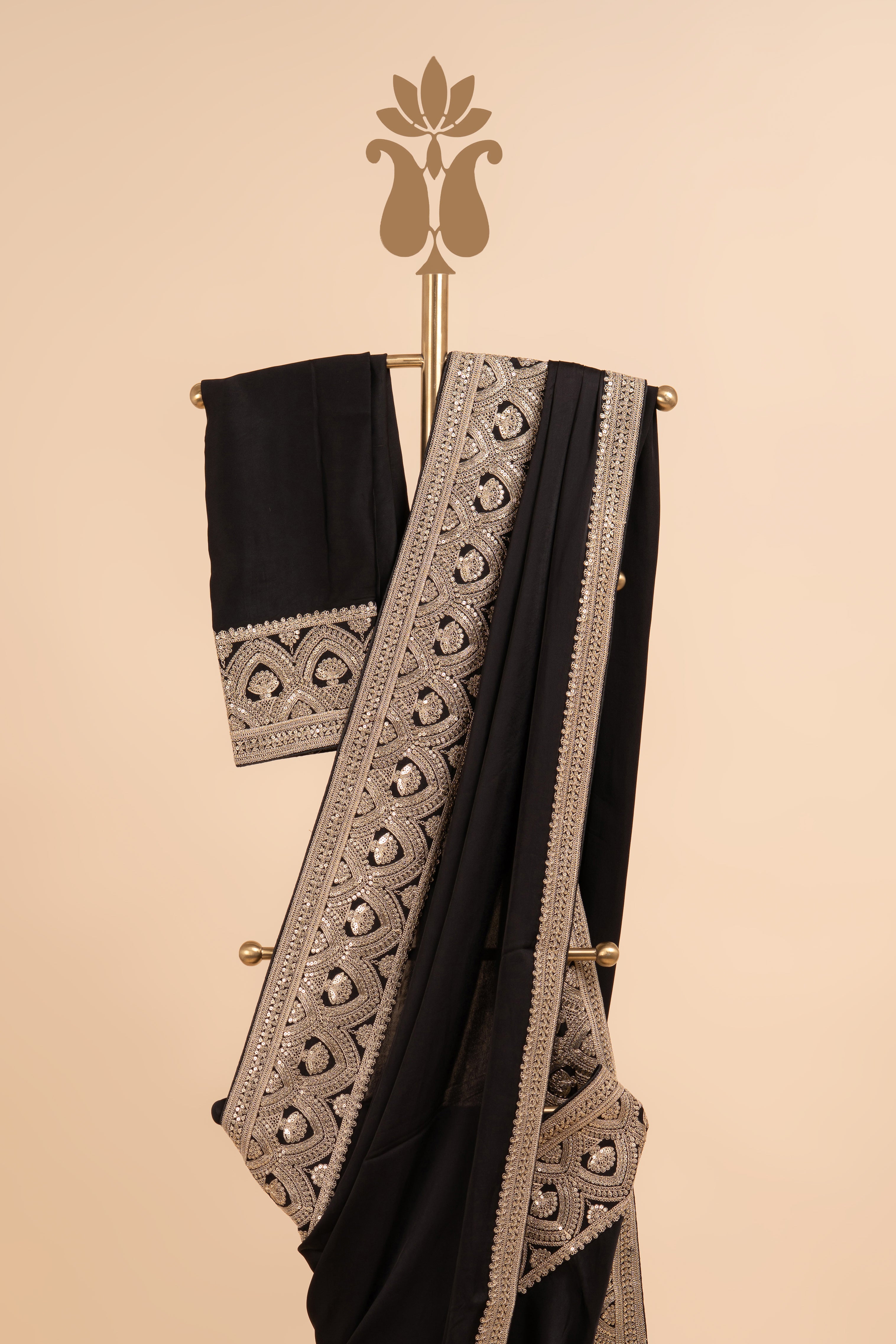 Black Satin Embroidered Saree