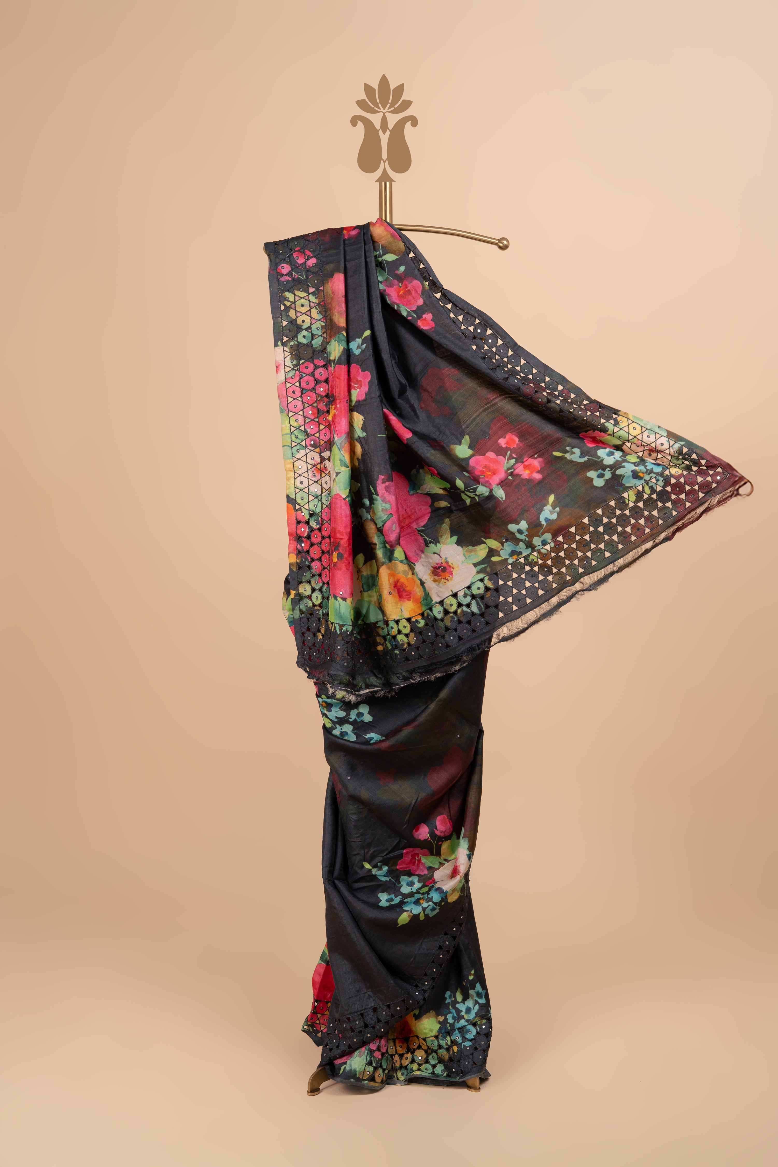 Black Digital Elegance Saree