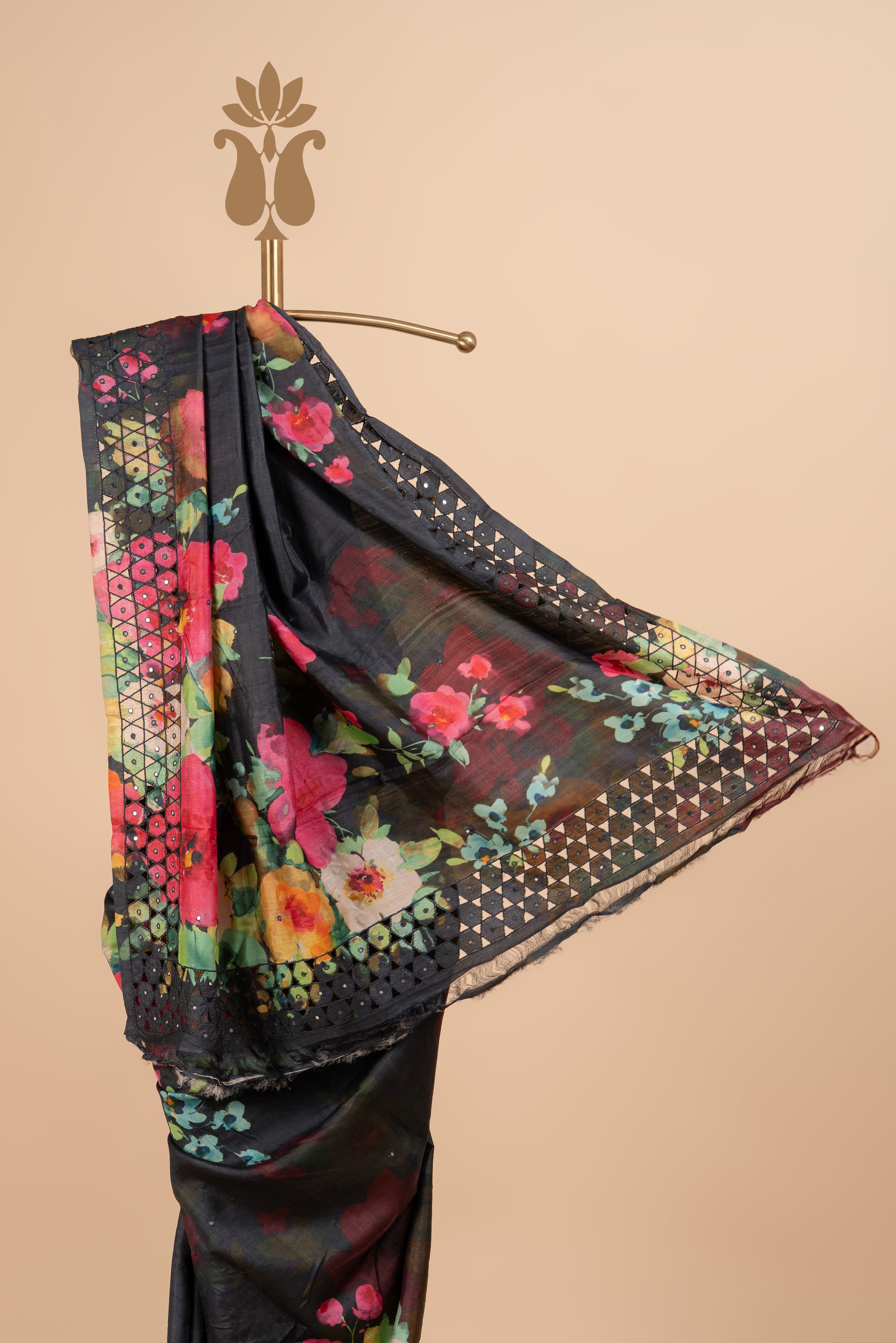 Black Digital Elegance Saree