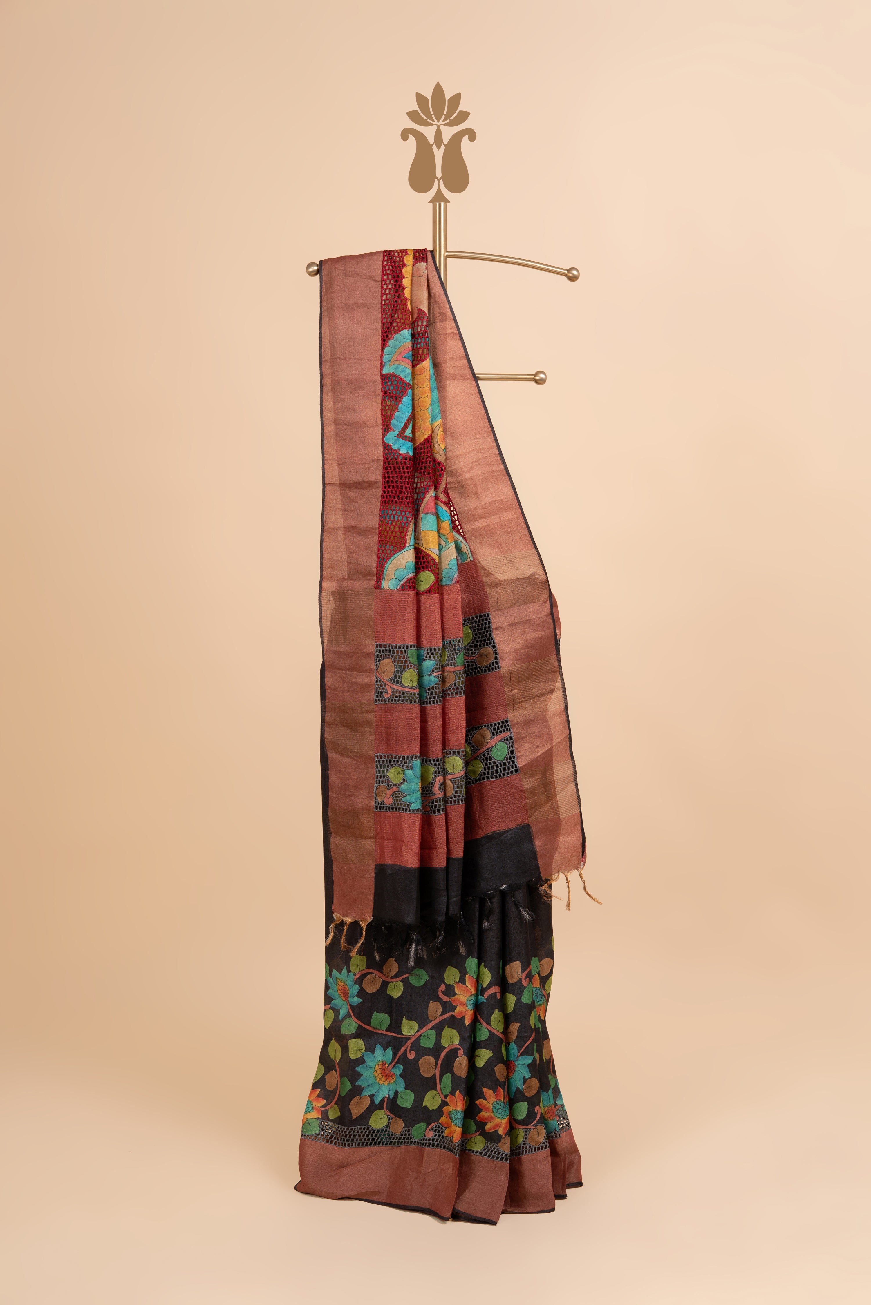 Black Floral Luxe Cutwork Tussar Saree