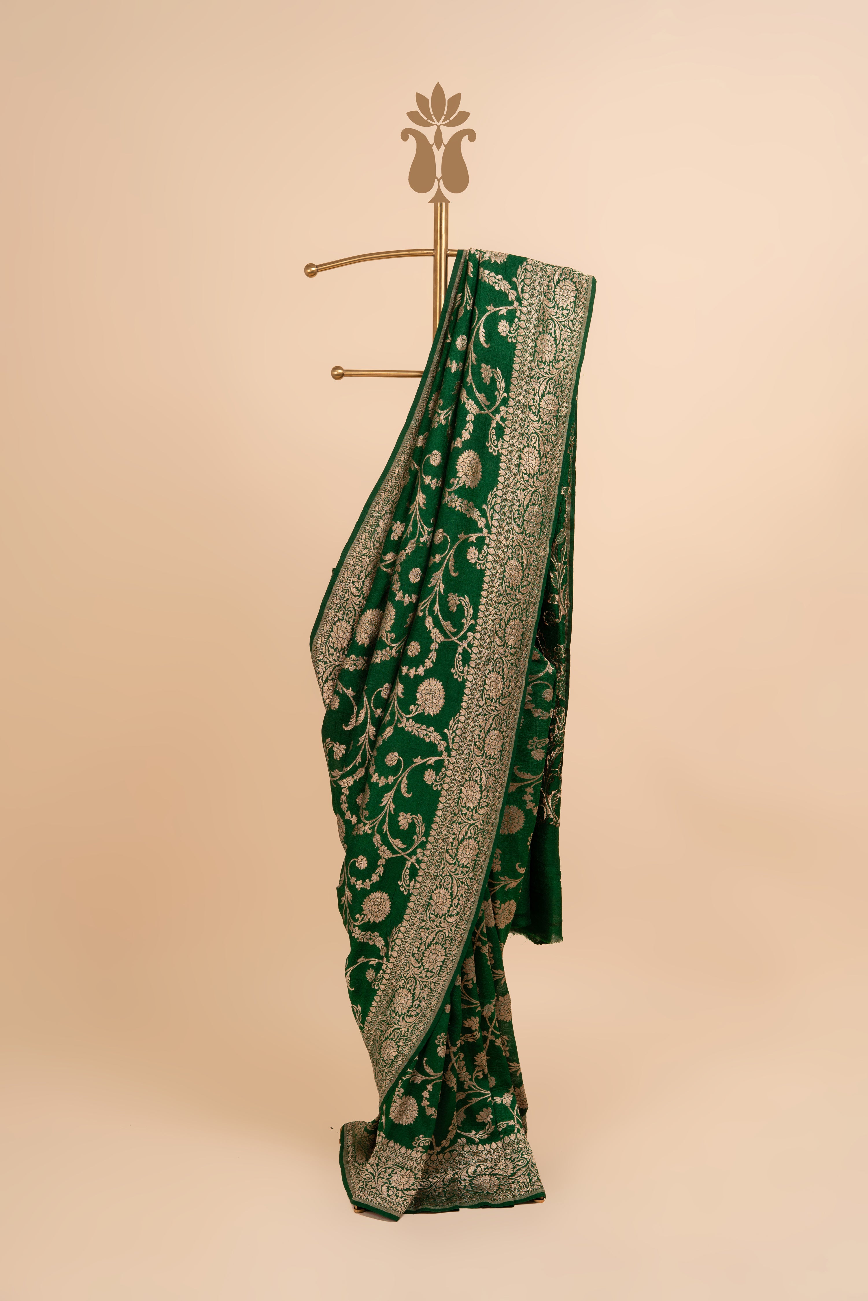 Bottle Green Tussar Borcade Saree