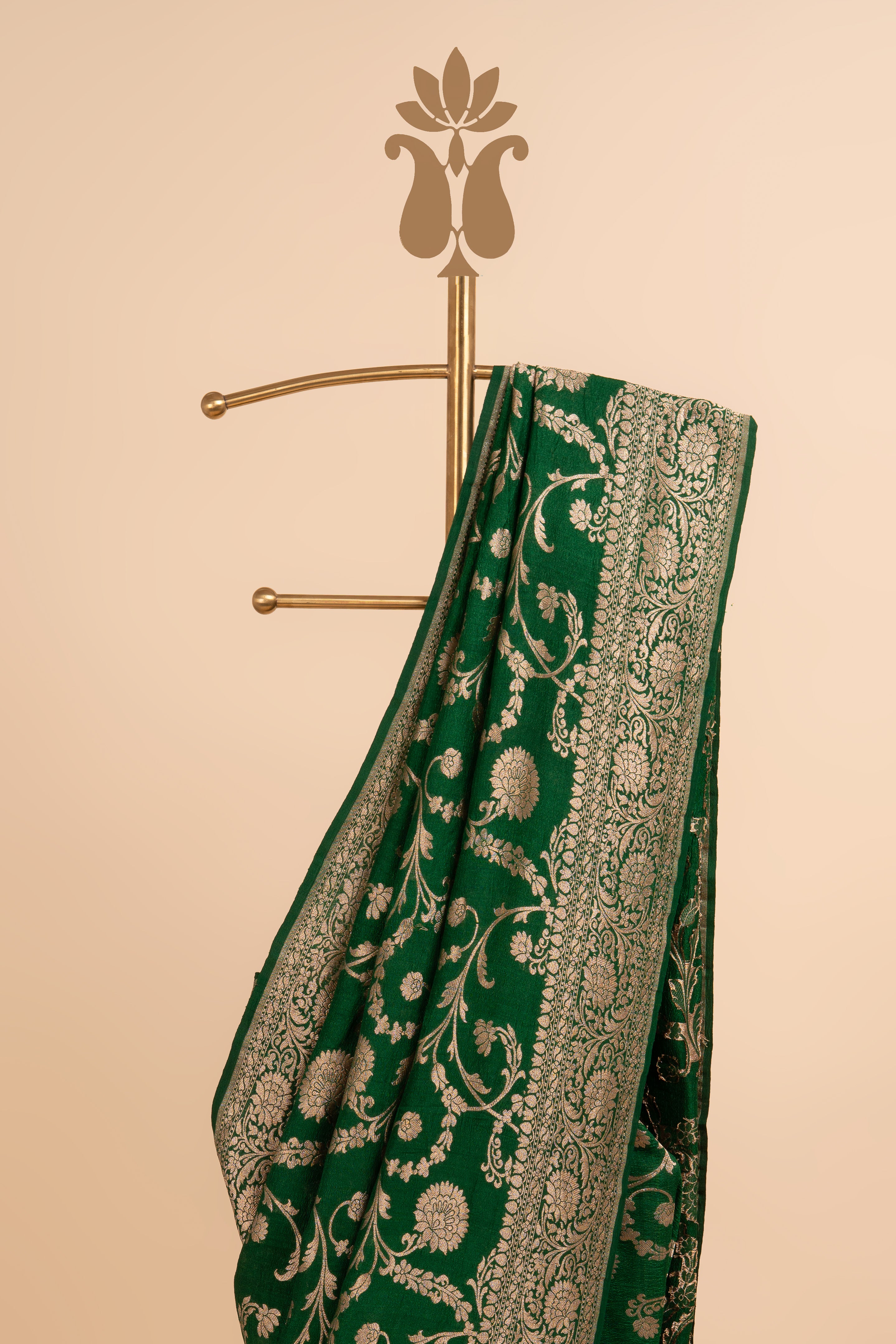 Bottle Green Tussar Borcade Saree