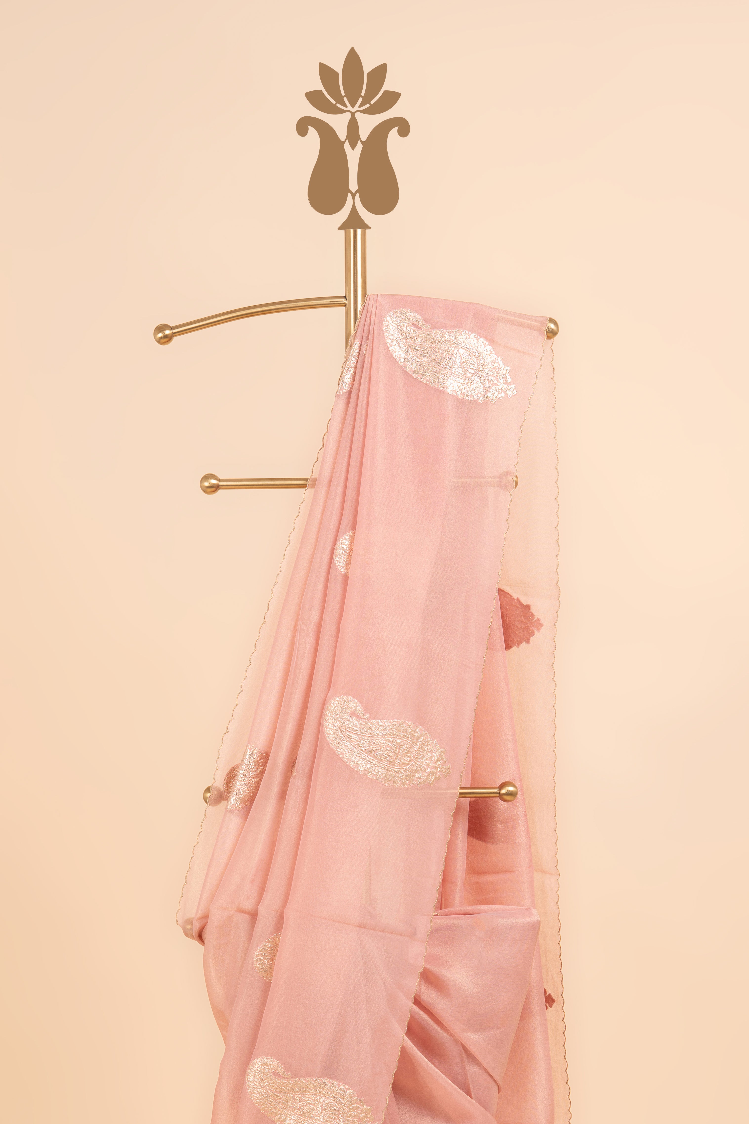 Chic Peach Organza Saree