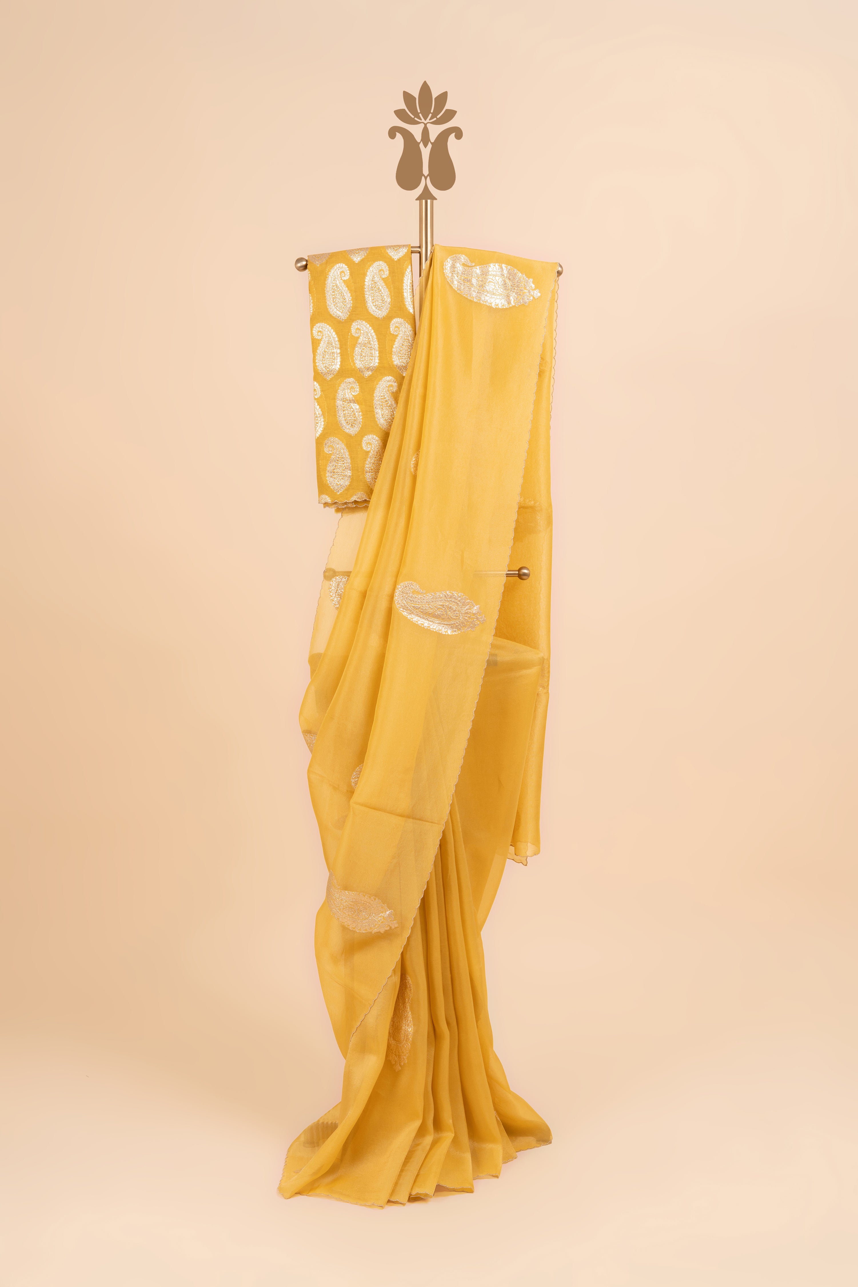 Chic yellow Organza Saree