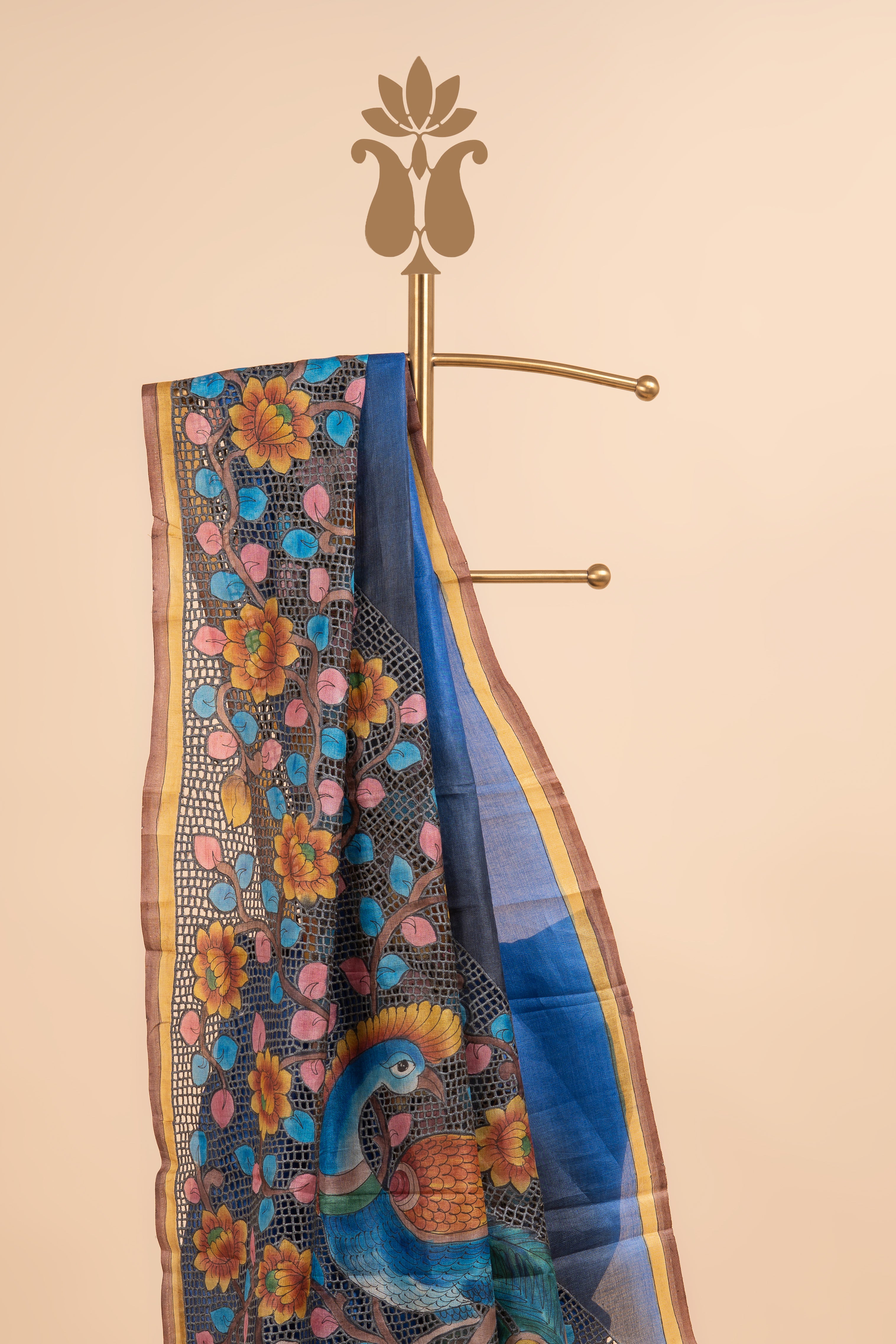 Contemporary Blue Grace Tussar Silk With Cut Work