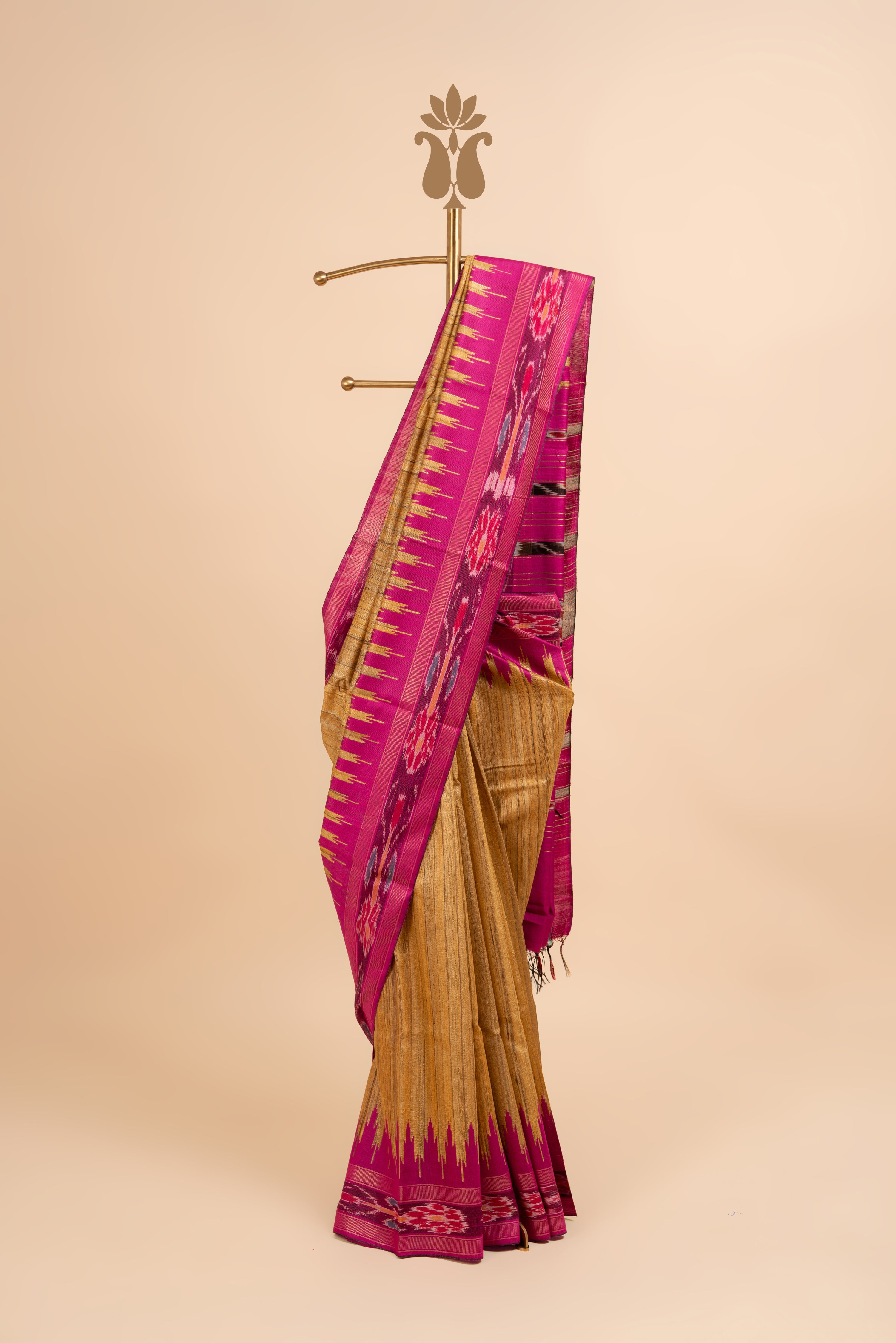 Contemporary Traditional Golden Ghicha Tussar Saree