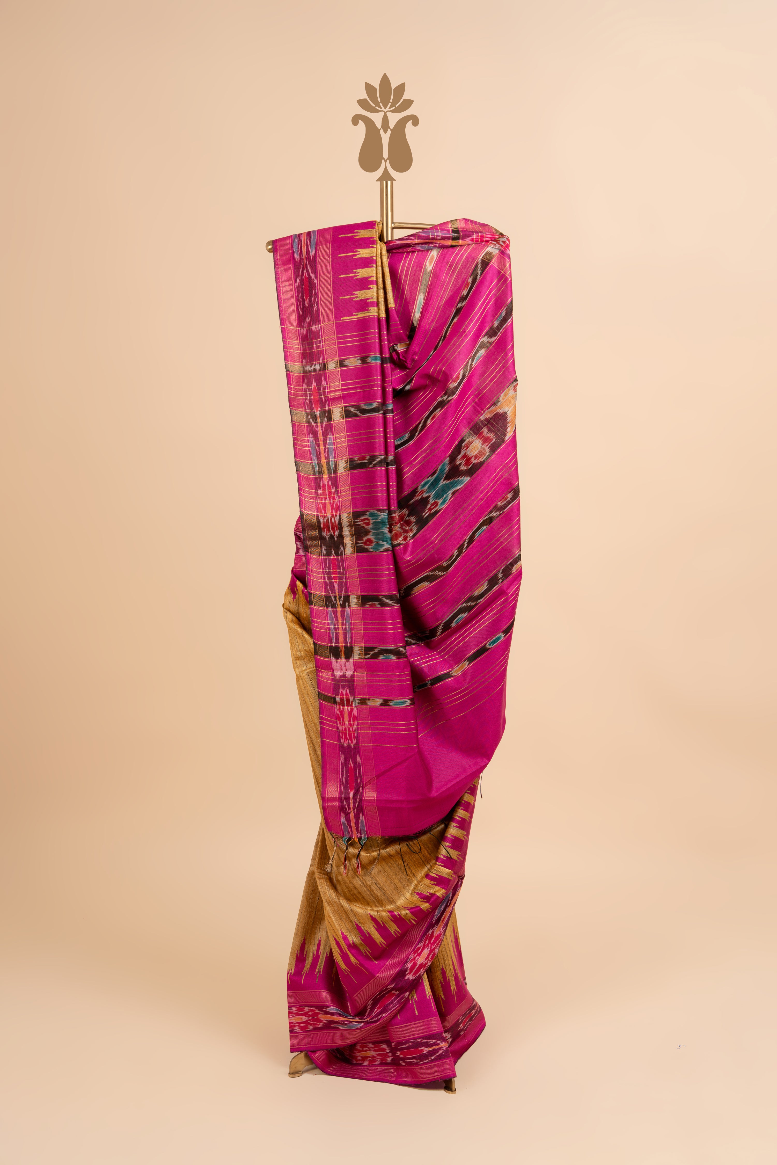 Contemporary Traditional Golden Ghicha Tussar Saree