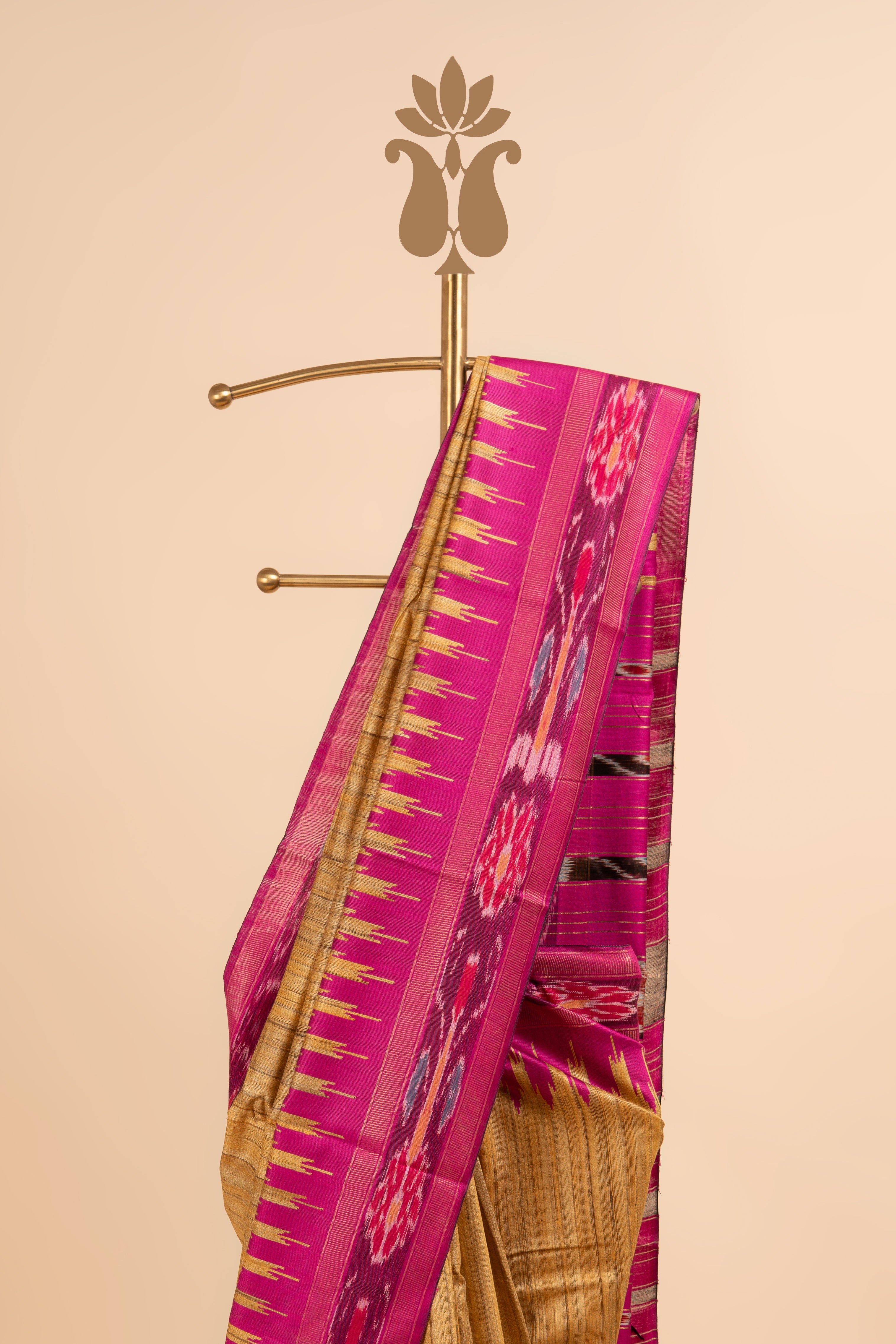Contemporary Traditional Golden Ghicha Tussar Saree