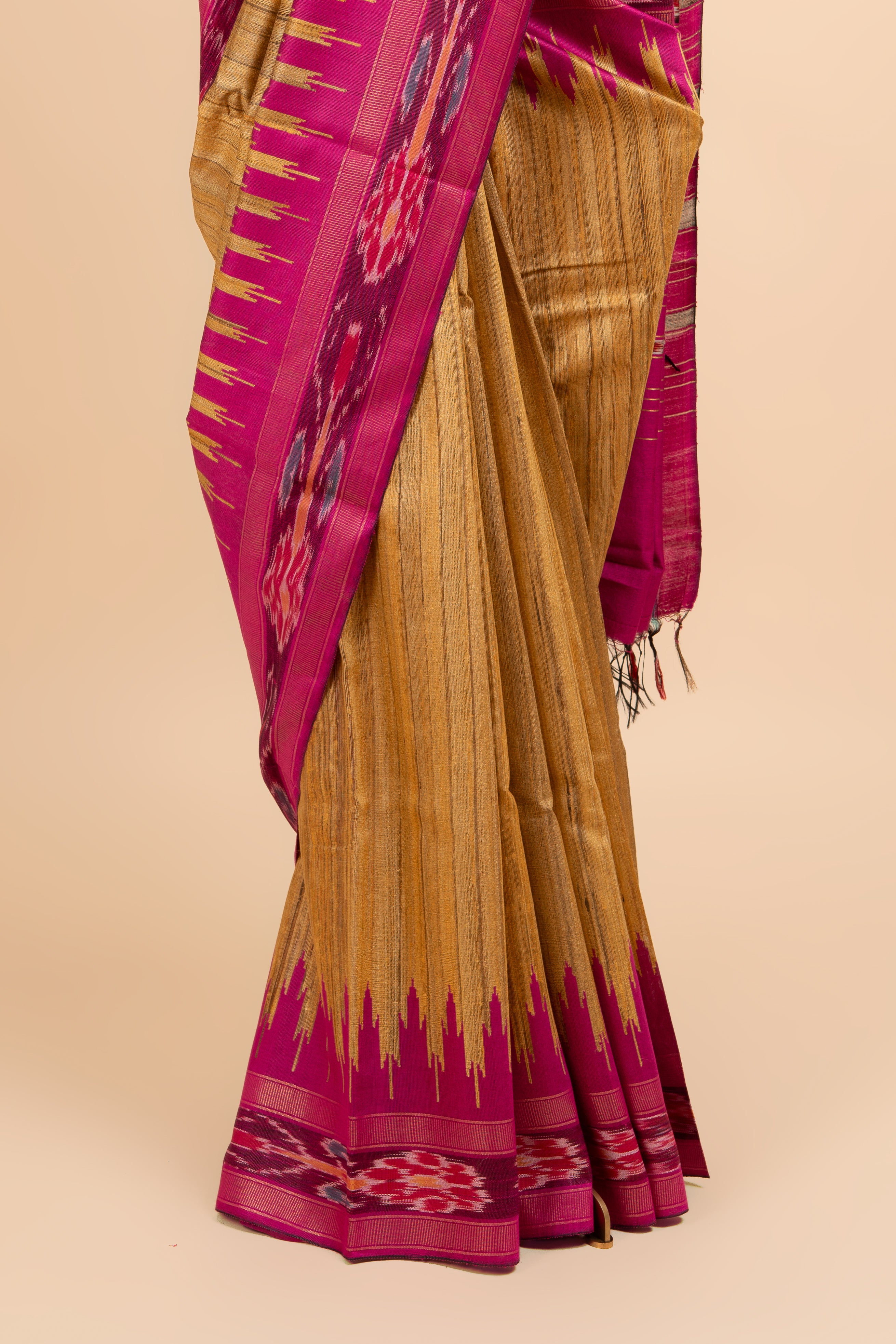 Contemporary Traditional Golden Ghicha Tussar Saree
