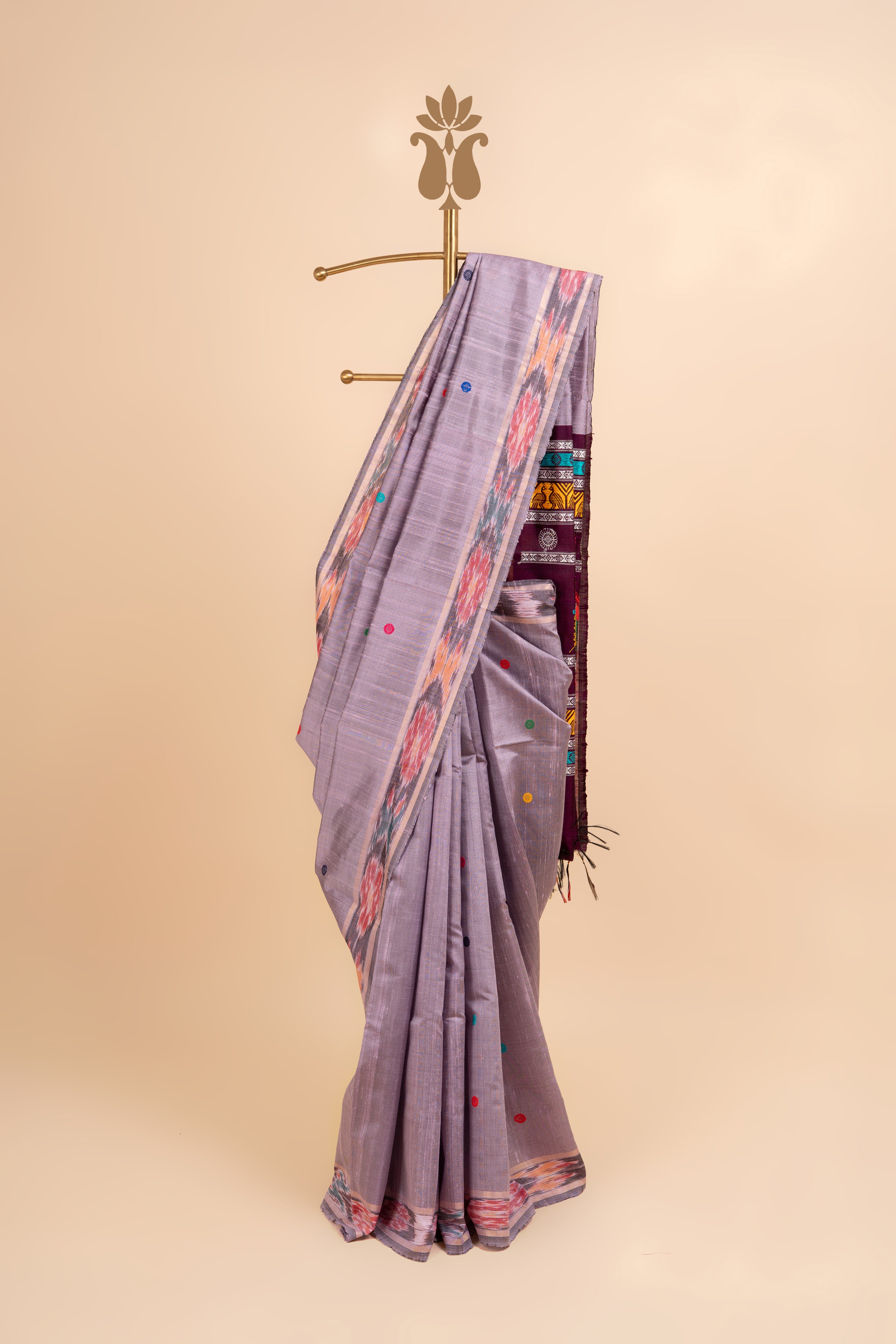 Contemporary Traditional Lavendar Ikkat Weaving Tussar Saree