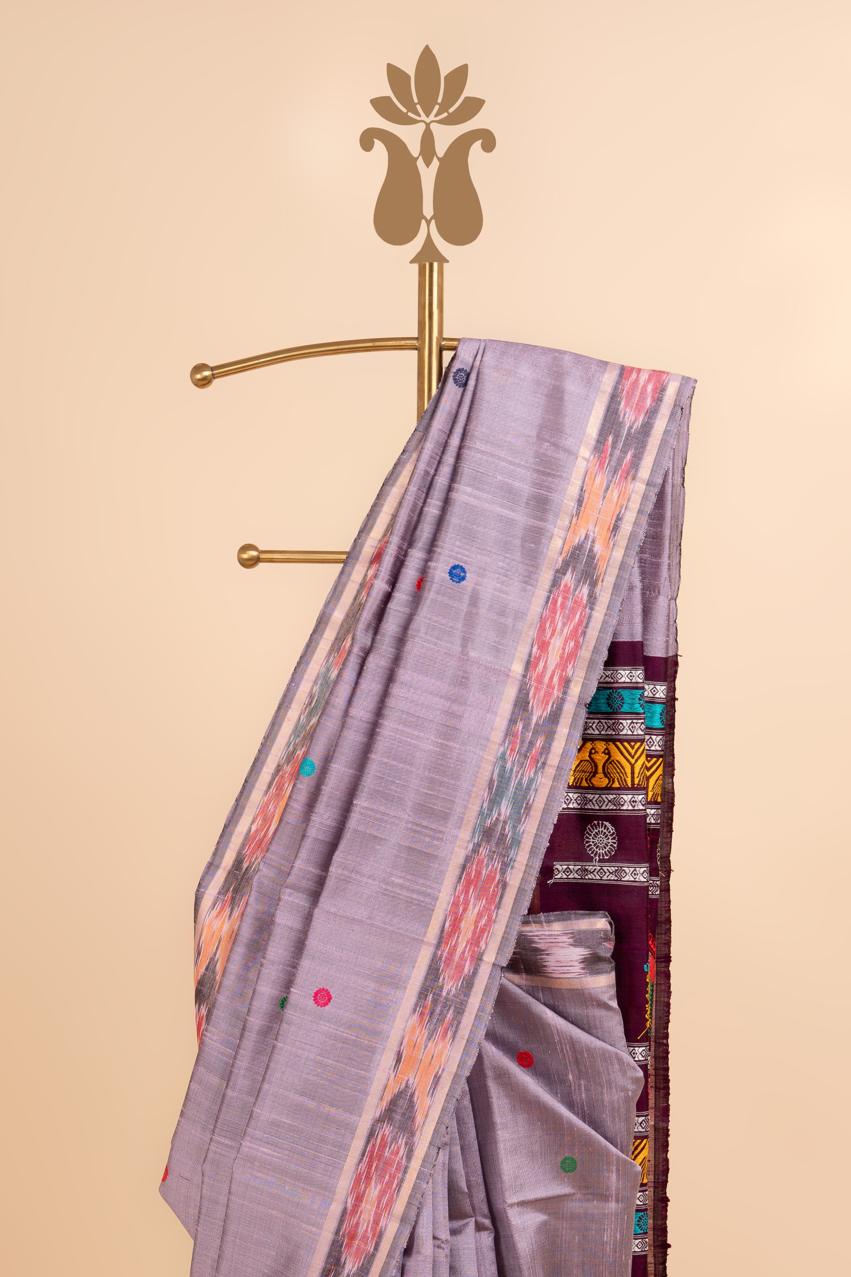 Contemporary Traditional Lavendar Ikkat Weaving Tussar Saree