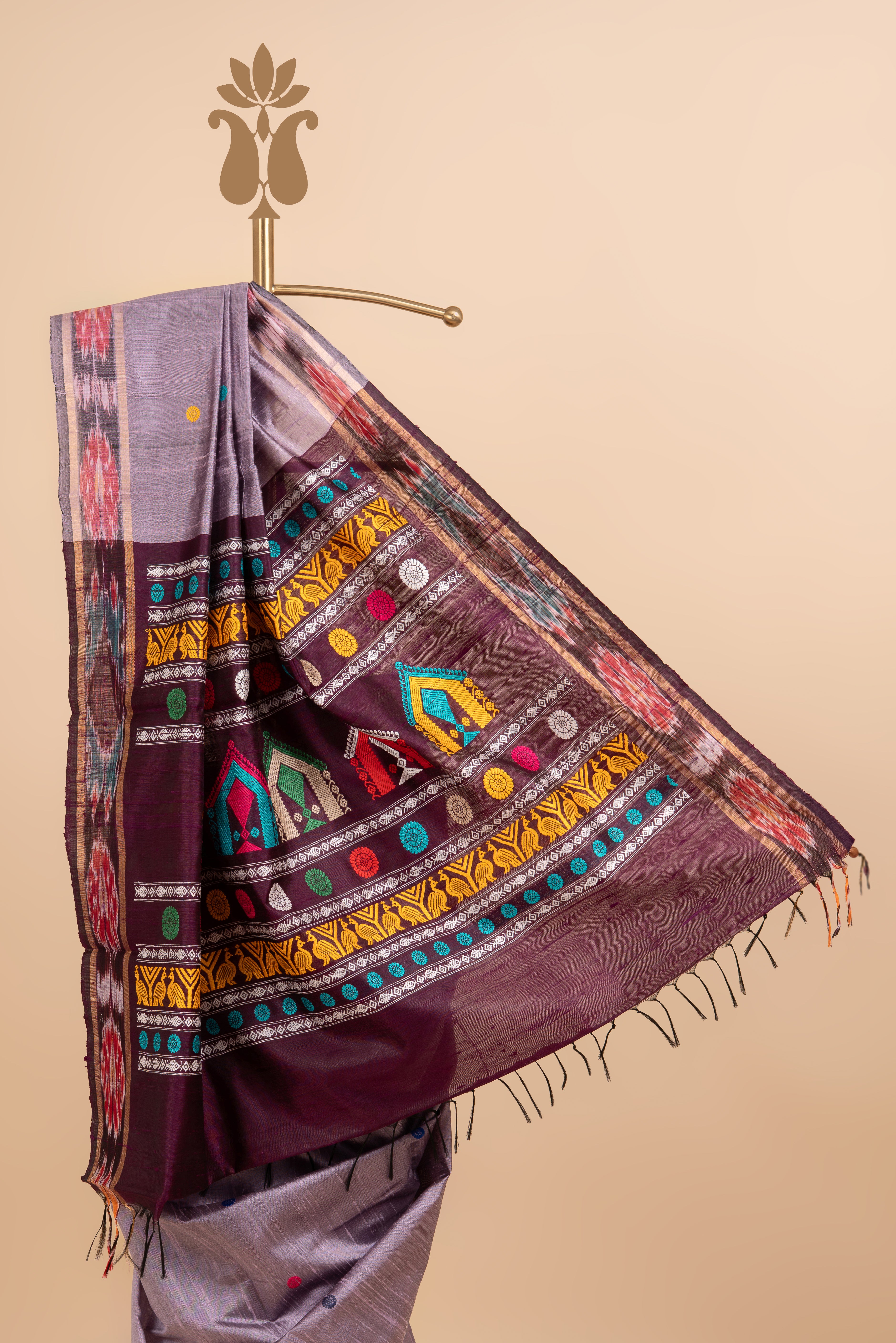 Contemporary Traditional Lavendar Ikkat Weaving Tussar Saree