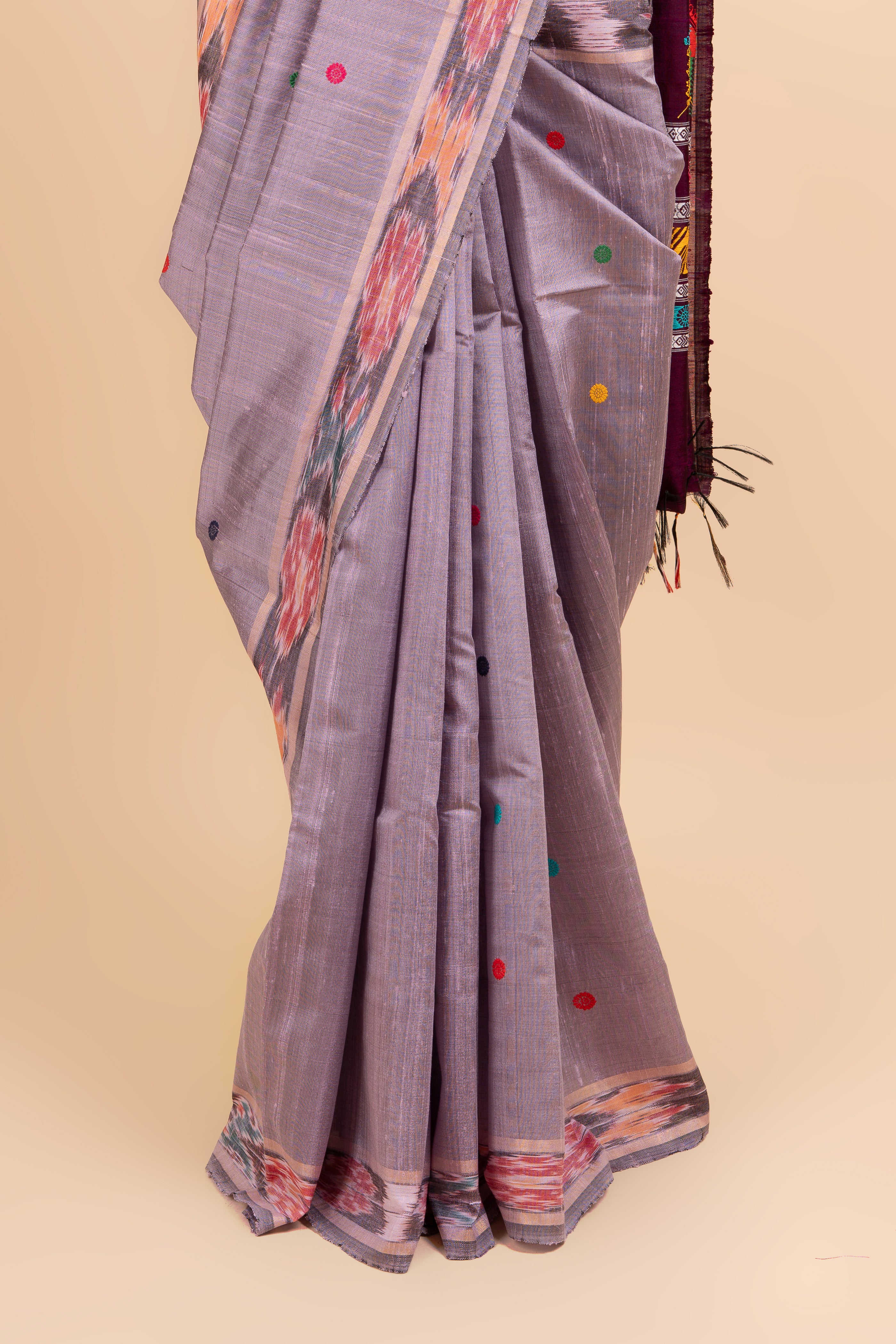 Contemporary Traditional Lavendar Ikkat Weaving Tussar Saree